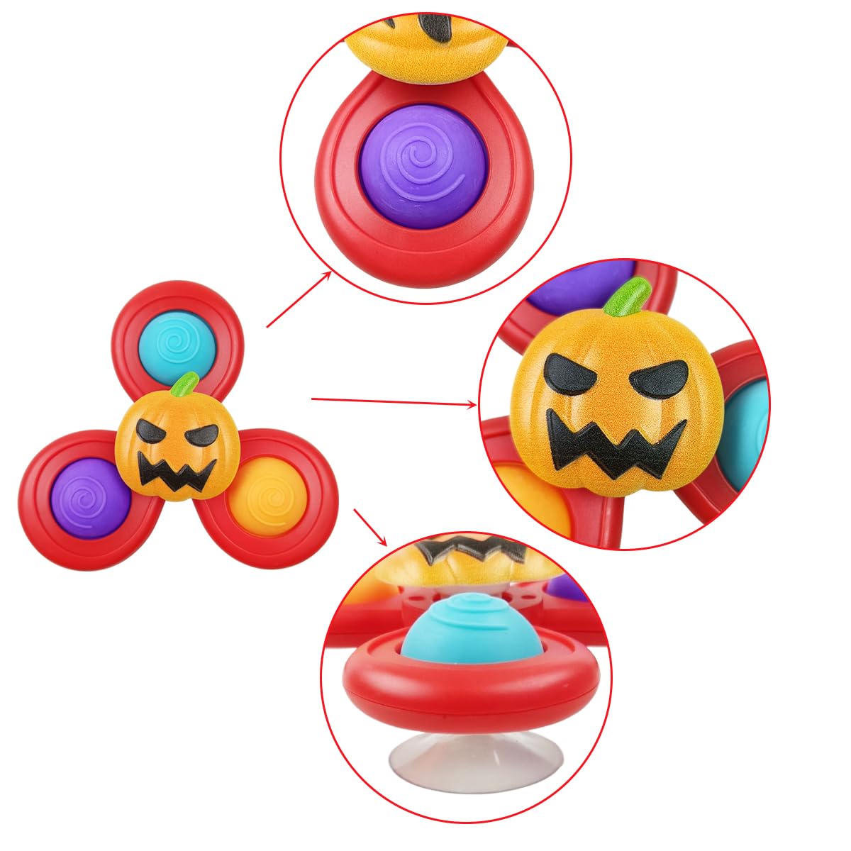 Jofan 3 Pack Halloween Suction Cup Spinner Toys - Sensory Bath Toys for Toddlers & Kids, Halloween Party Favors, Trick or Treat Gifts (Perfect for Bathtime Play, Classroom Rewards & Holiday Goodie Bags)