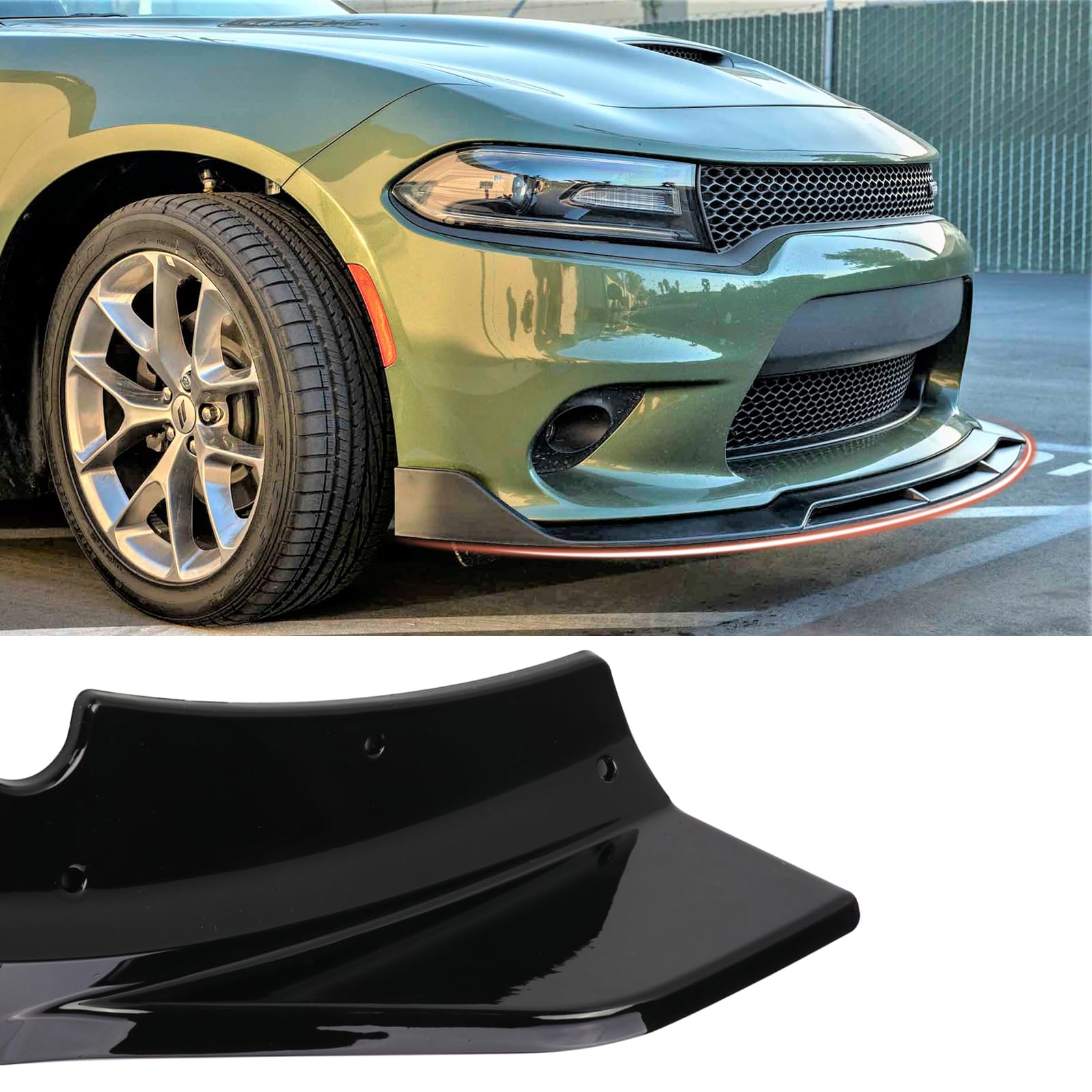 Glossy Black Front Bumper Lip Spoiler for 2015-2023 Dodge Charger SRT RT GT SXT - Aerodynamic Body Kit Accessory - Perfect for Street Racing & Car Shows