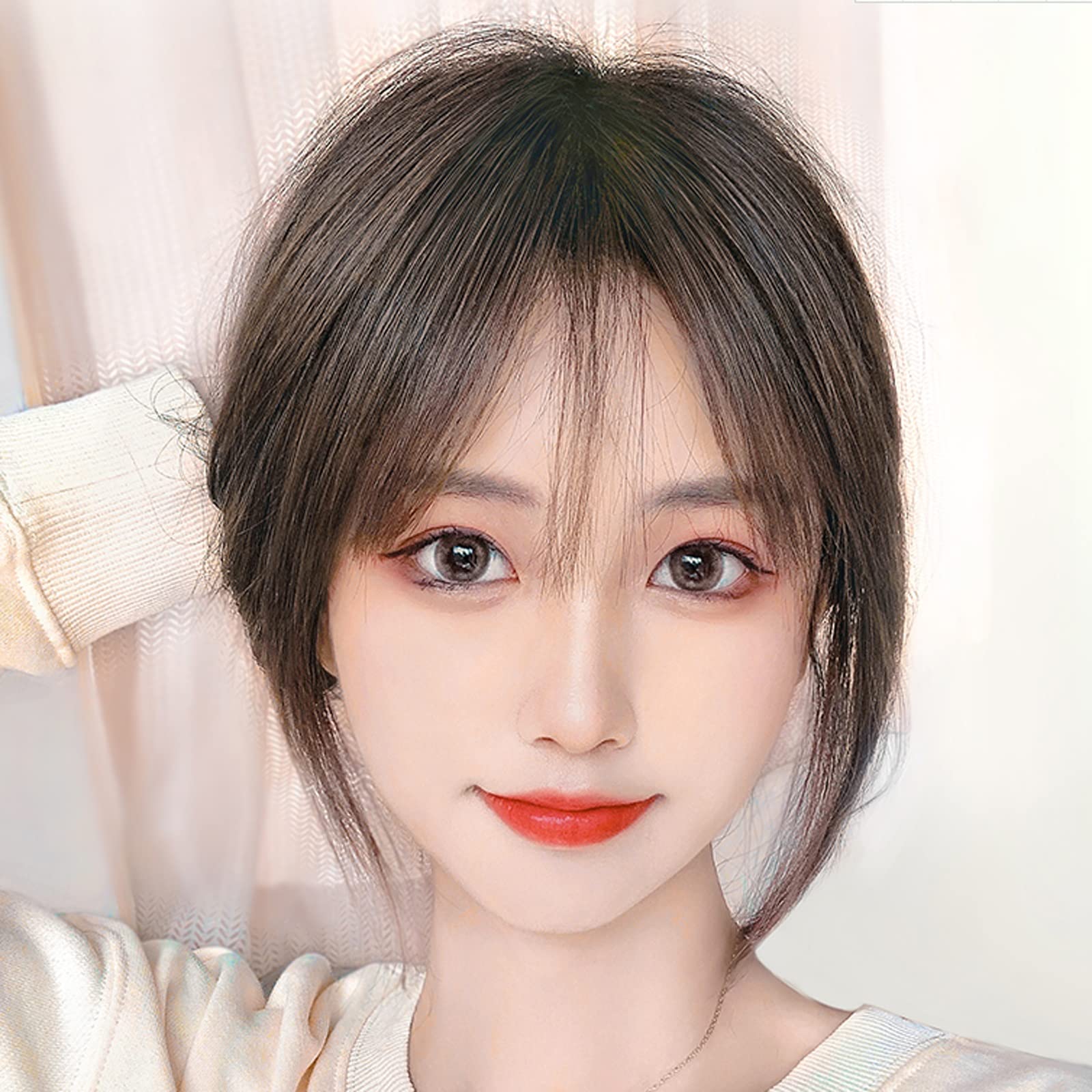 VIORED Women's Real Hair Topper Wig - Fluffy Bangs Hair Piece for Thinning Hair & White Hair Coverage, 20cm Short Hair Topper (Color: G-20CM) - Perfect for Daily Wear, Cosplay & Hair Volume Enhancement