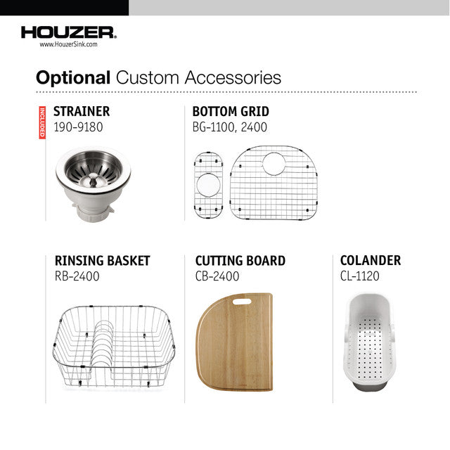 Houzer Medallion Series 32-Inch Stainless Steel Undermount Double Bowl Kitchen Sink - 80/20 Split Design for Food Prep and Dishwashing - Perfect for Modern Kitchens and Busy Households