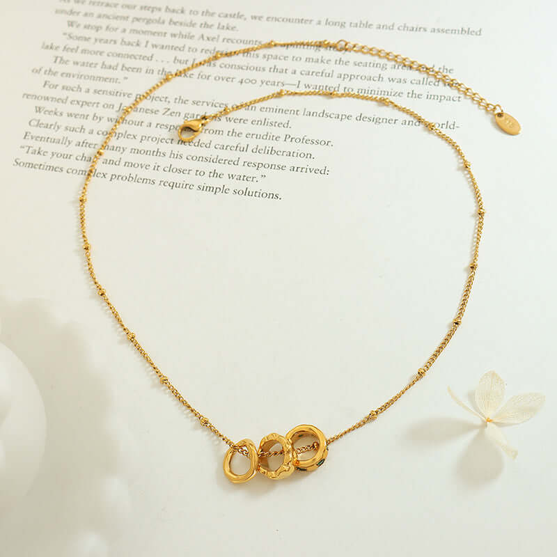 18K Gold Plated Connected Rings Charm Necklace for Women | Elegant Layering Jewelry Gift for Anniversary, Birthday & Valentine's Day | X1411