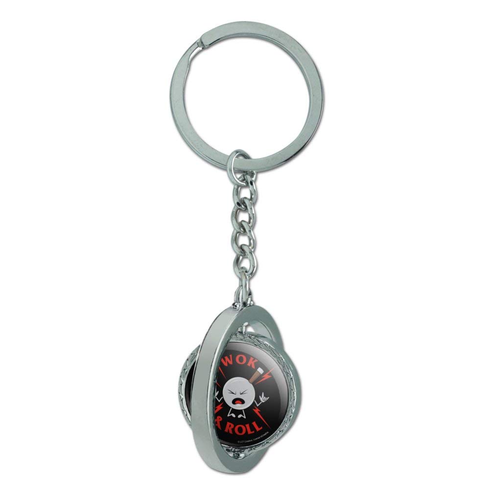 GRAPHICS & MORE Wok and Roll Rock Funny Humor Spinning Keychain - Chrome Plated Metal Novelty Gift for Chefs, Music Lovers & Joke Enthusiasts - Perfect for Kitchen, Parties & Everyday Carry