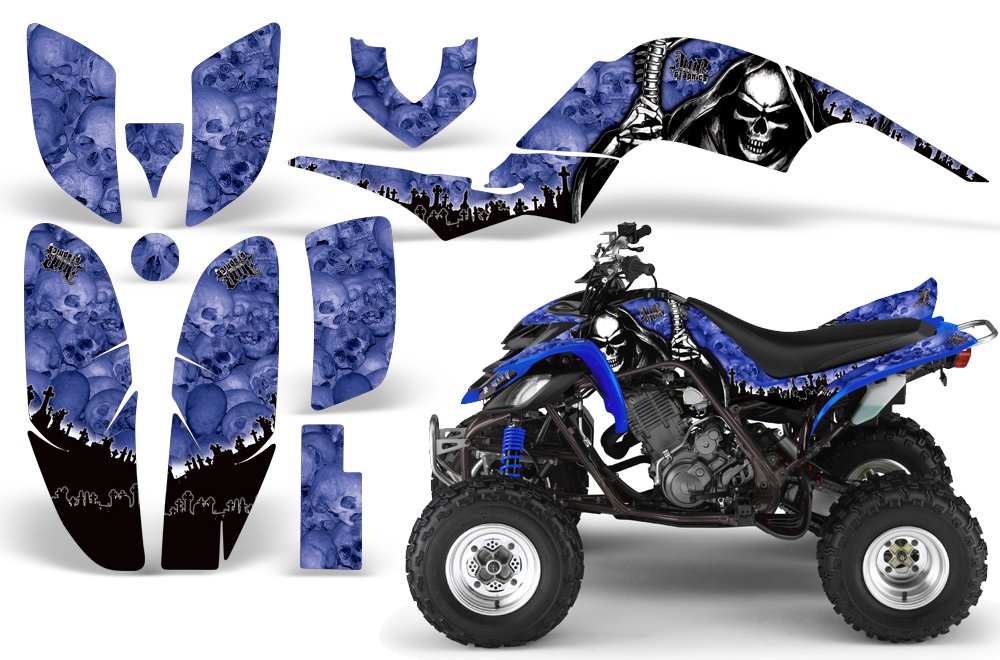 AMR Racing ATV Graphics Kit - Reaper Blue Design Stickers for Yamaha Raptor 660 (2001-2005) | High-Quality Quad Decals | Upgrade Your ATV for Off-Road Racing & Trail Riding