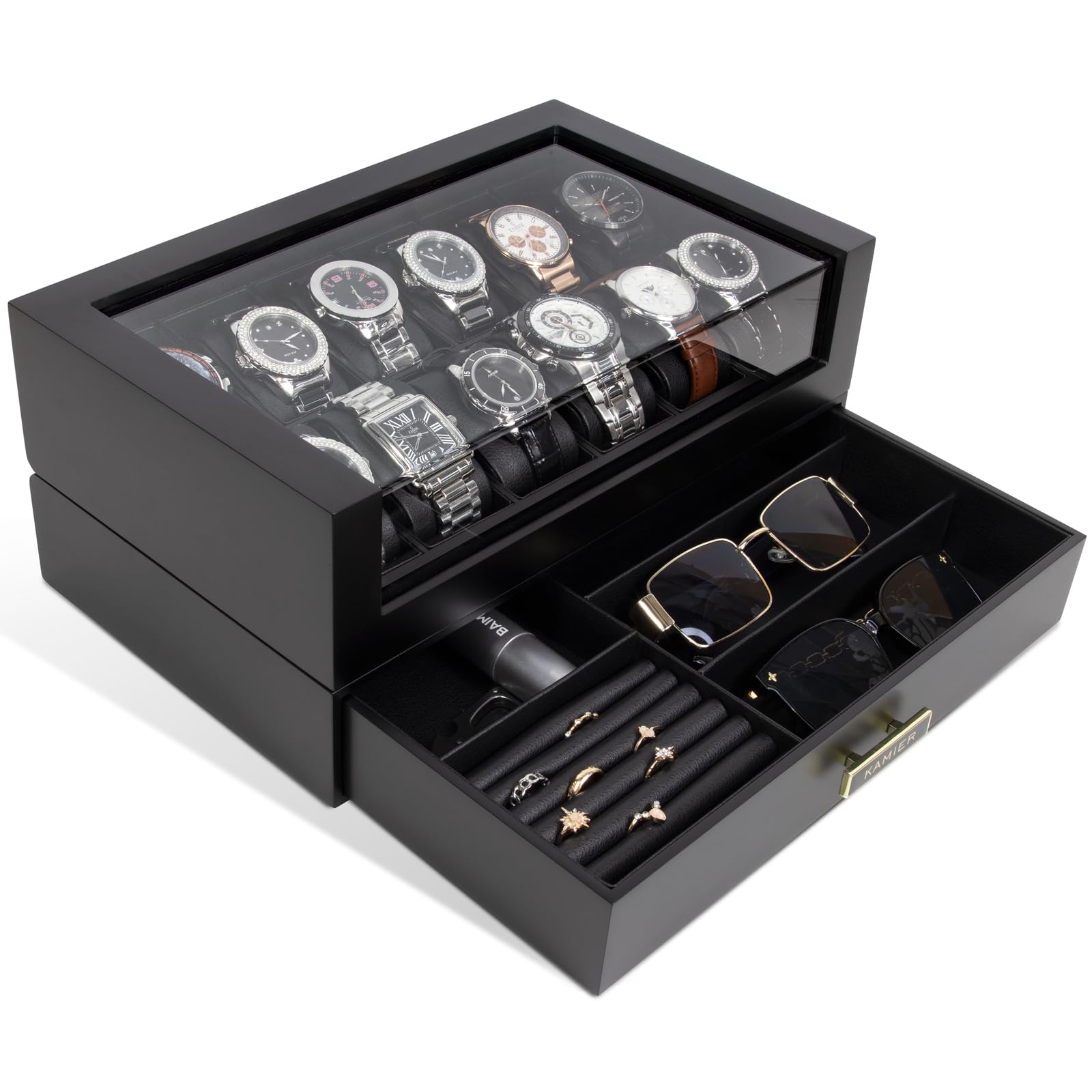 Luxury 12-Slot Wooden Watch Box with Glass Lid & Drawer - 2-Layer Watch Display Case for Men & Women - Premium Jewelry and Watch Storage Organizer - Perfect Gift for Watch Collectors (Ideal for Home, Office, or Travel Use)