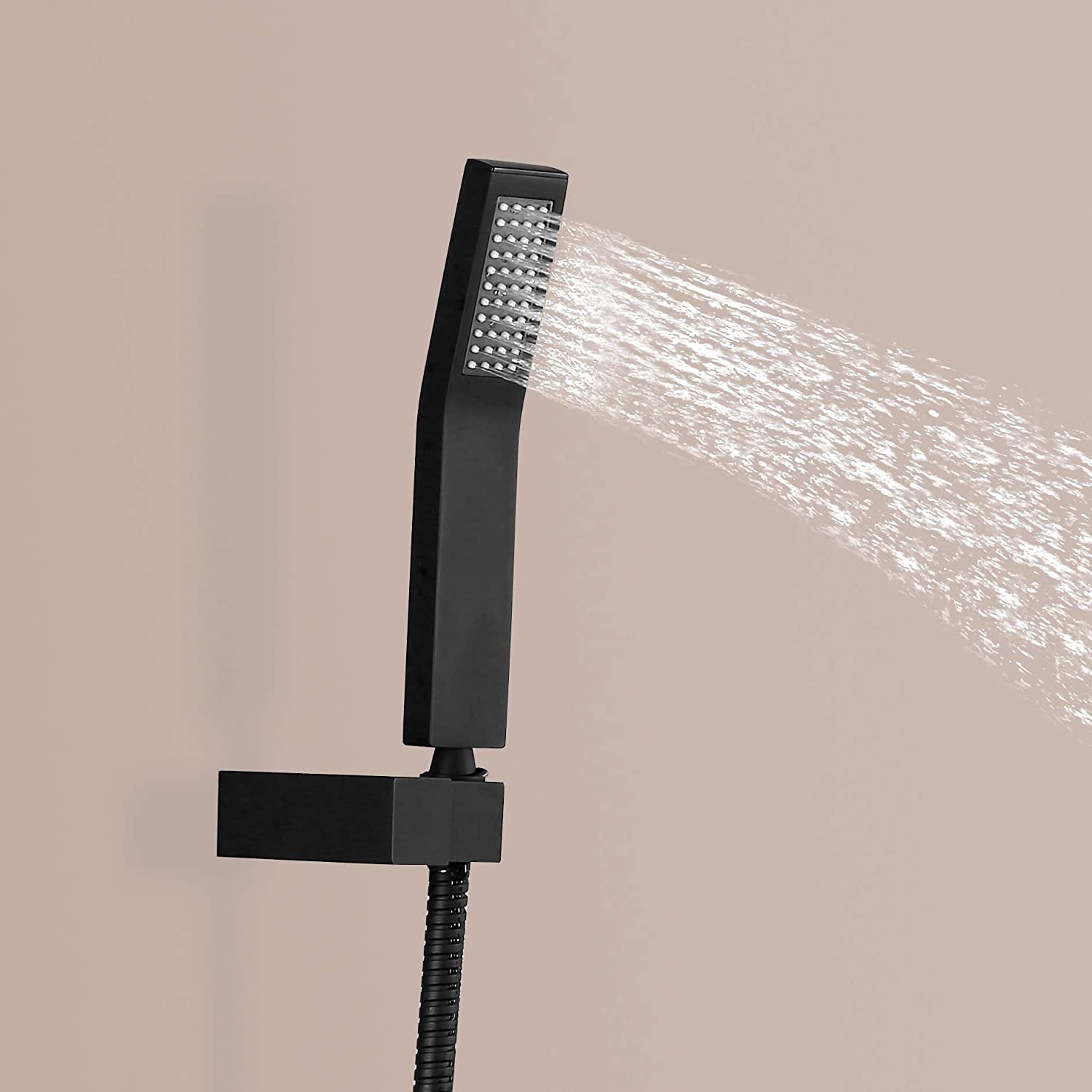 12 Inch Matte Black Ceiling Mount Shower System - High Pressure Rainfall Square Shower Head with Handheld Sprayer - Luxury Bathroom Faucet Set for Modern Homes (Perfect for Spa-Like Experience & Daily Relaxation)