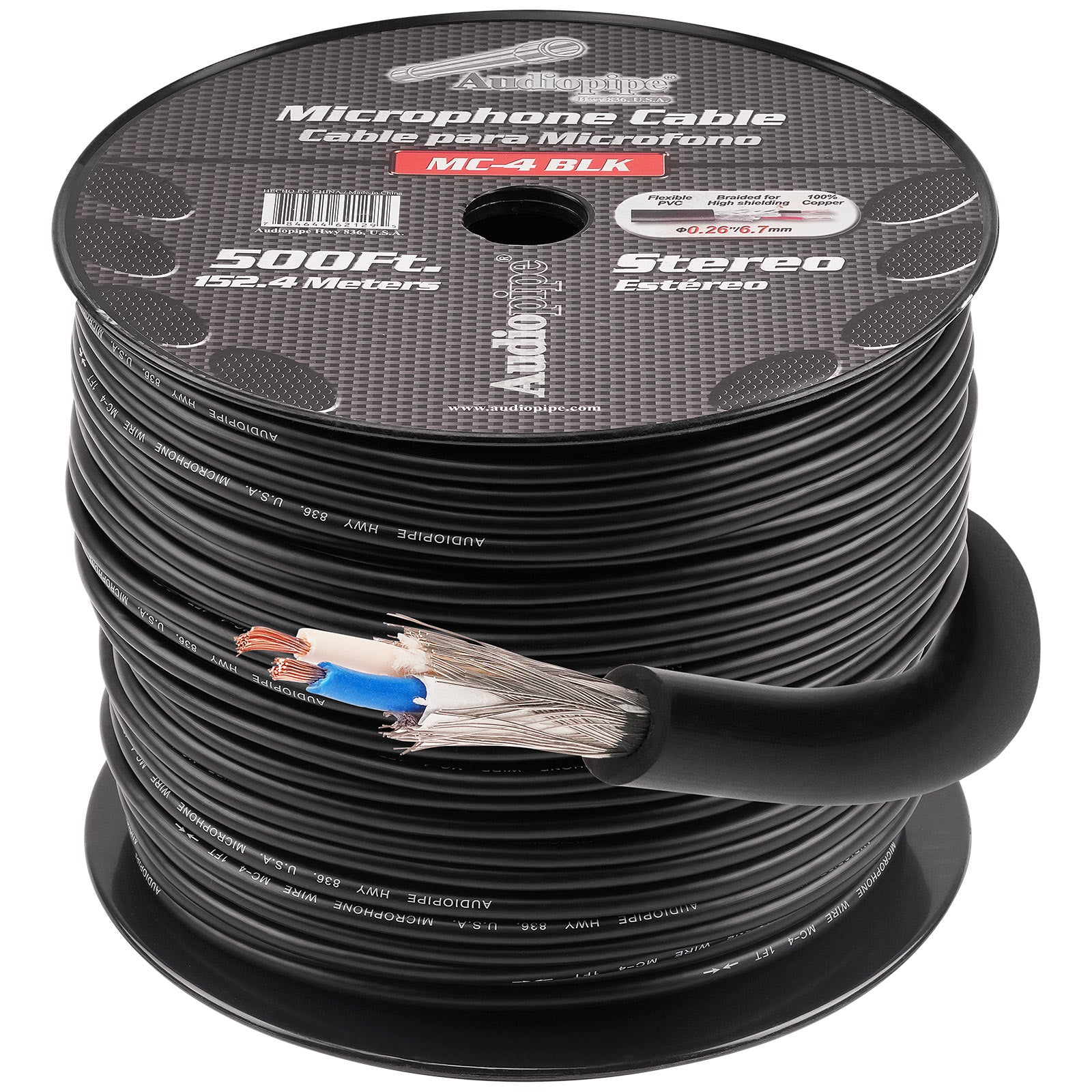 500 Ft Microphone Cable (MC 4 BLK) - Professional XLR Audio Cable for Studio Recording, Live Performances & DJ Equipment - Durable Shielded Cord for Clear Sound Transmission