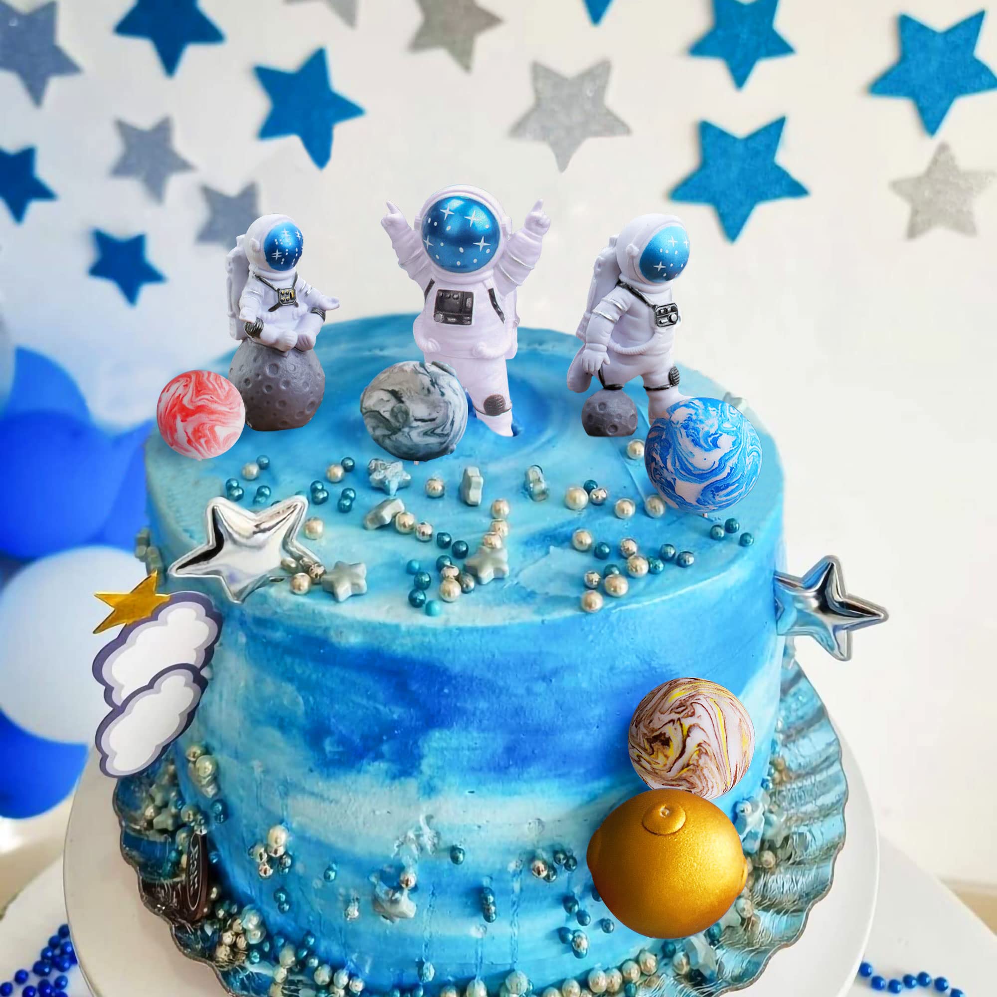 LaVenty 13 PCS Outer Space Party Supplies - Galaxy, Astronaut, Rocket & Planet Cake Toppers for Birthday, Baby Shower & Space Themed Celebrations