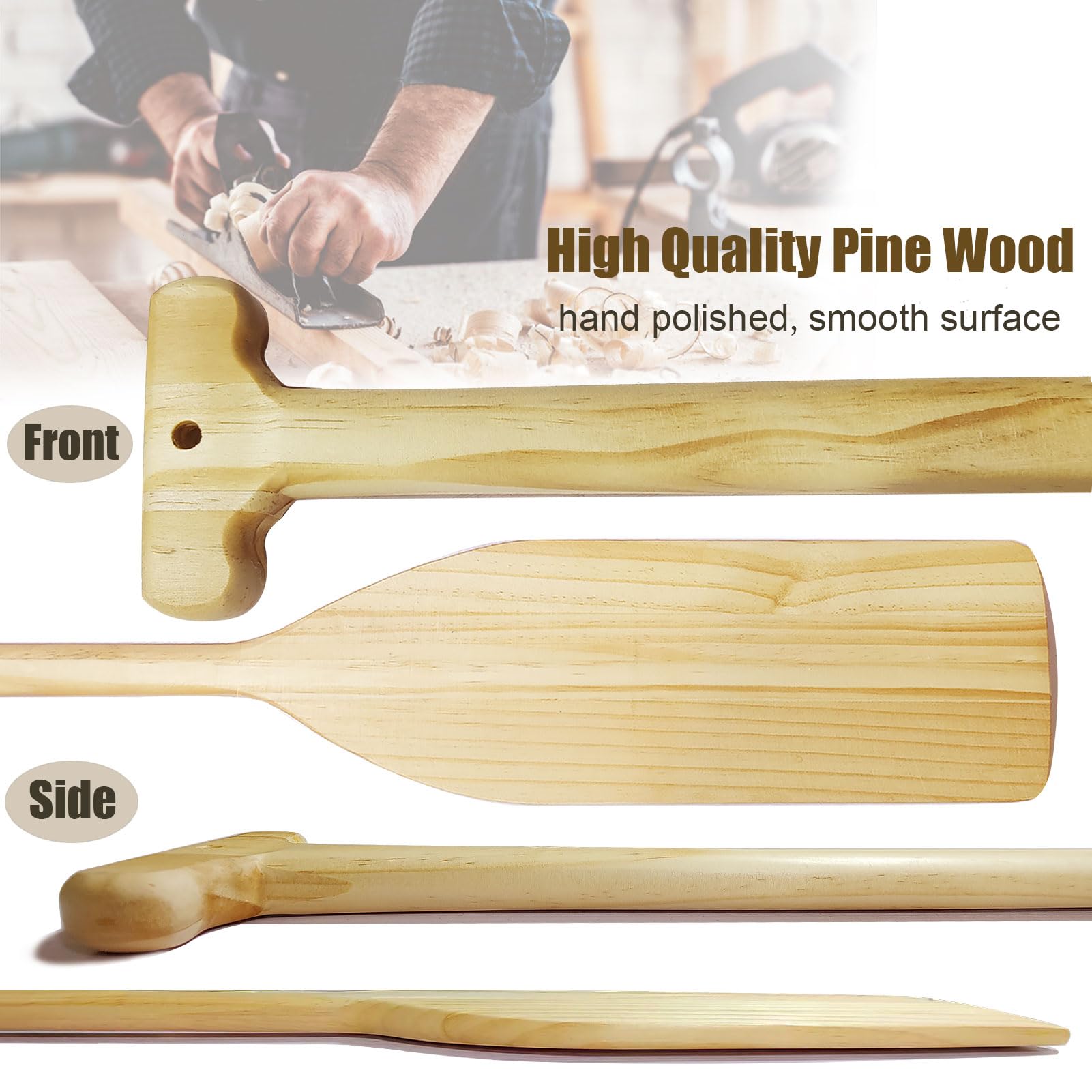 2-Piece 4-Foot Wooden Canoe Paddles - Ergonomic Grip Kayak Oars for Water Sports, Made of Durable Pine Wood - Perfect for Kayaking, Canoeing & Rustic Home Decor