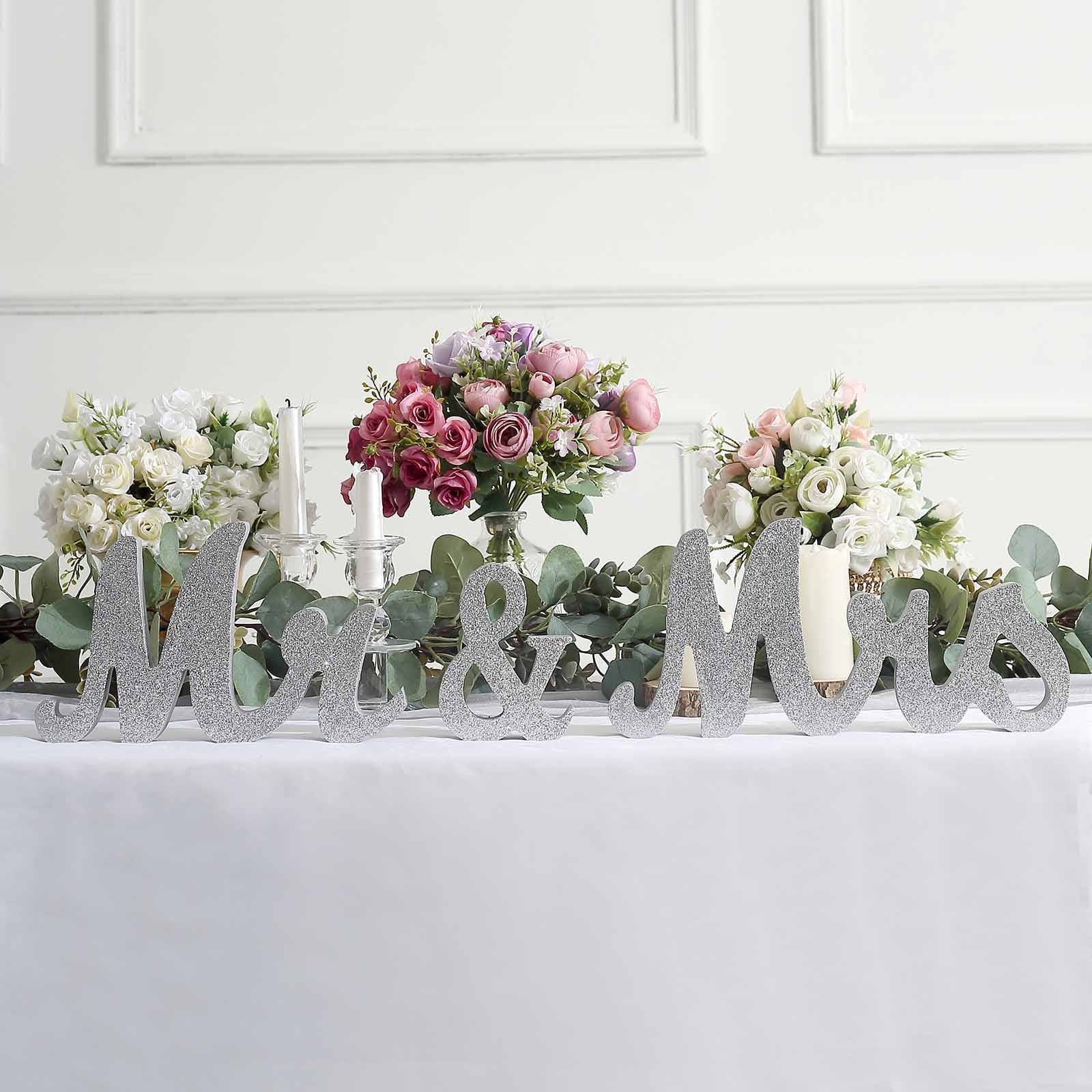Glittered Wooden Mr & Mrs Freestanding Wedding Table Signs - Elegant Couple Name Display for Wedding Reception, Anniversary & Romantic Decor