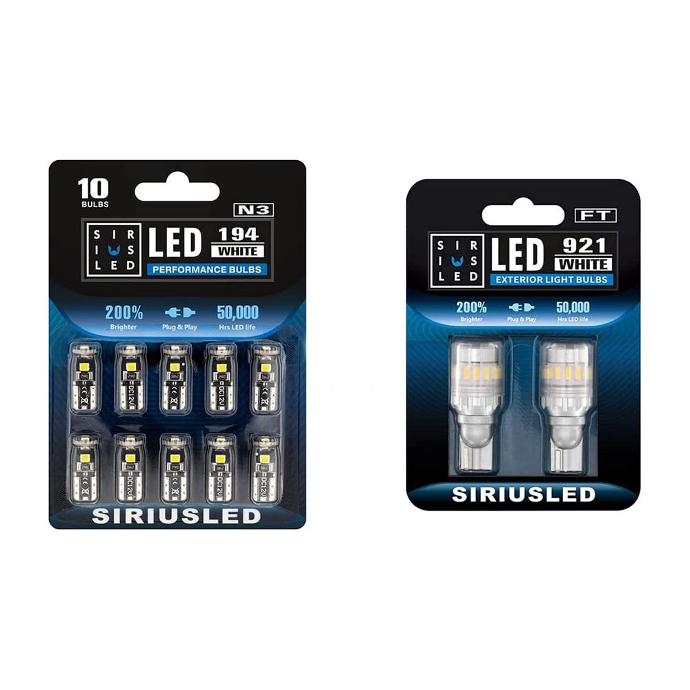 10-Pack 194 LED Light Bulbs & 921 LED Backup Lights Combo - Energy Efficient, Long Lasting - Perfect for Cars, Trucks, Motorcycles & Home Lighting Needs