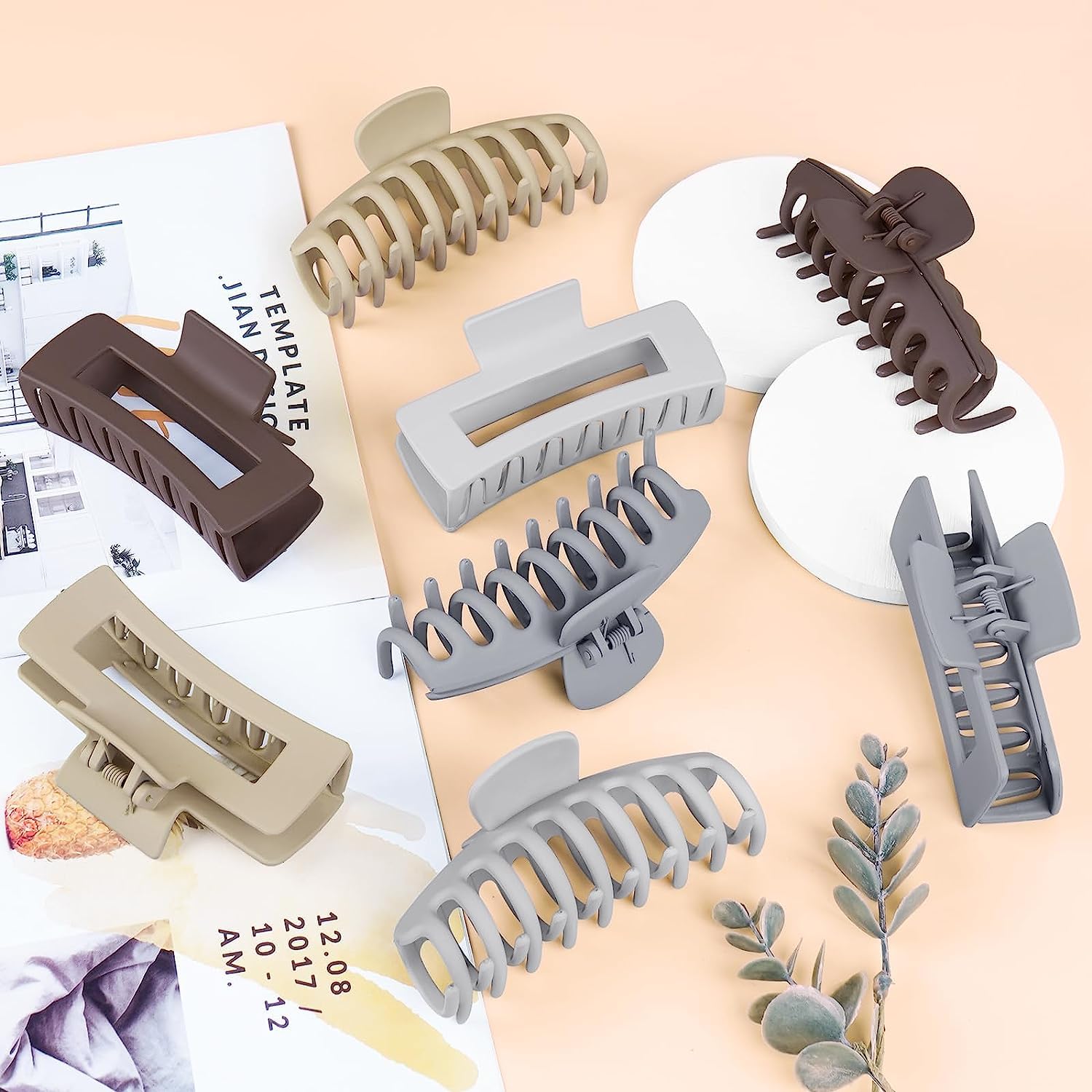 Shidara Large Hair Claw Clips for Women - 6 Piece Set in Neutral & Multicolor Shades | Perfect for Ponytails, Buns & Everyday Hairstyles