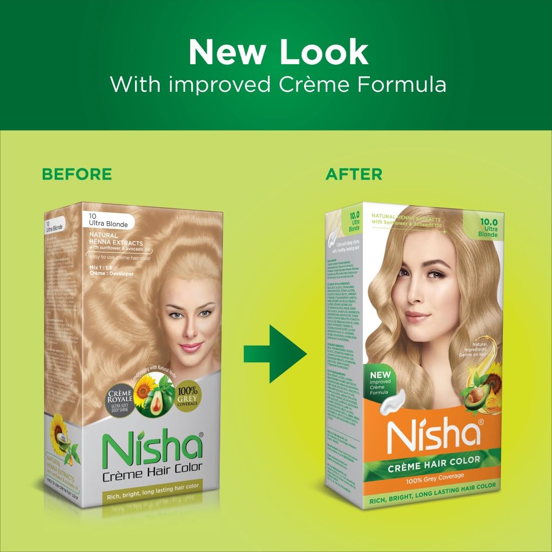 Nisha Creme Hair Color - Permanent Ultra Blonde Hair Dye with Natural Henna Extract | 100% Grey Coverage, Ammonia-Free, Silky & Shiny Results (60g+60ml) | Perfect for At-Home Hair Coloring & Salon-Quality Touch-Ups