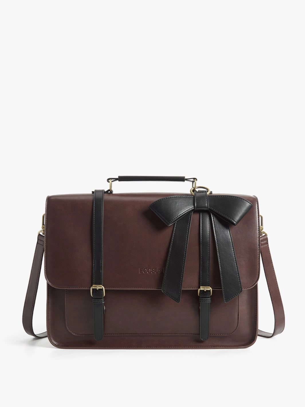 EcoSusi Classic Bow Briefcase - Elegant Cocoa Truffle Leather Handbag for Women | Perfect for Office, Business Meetings & Professional Work