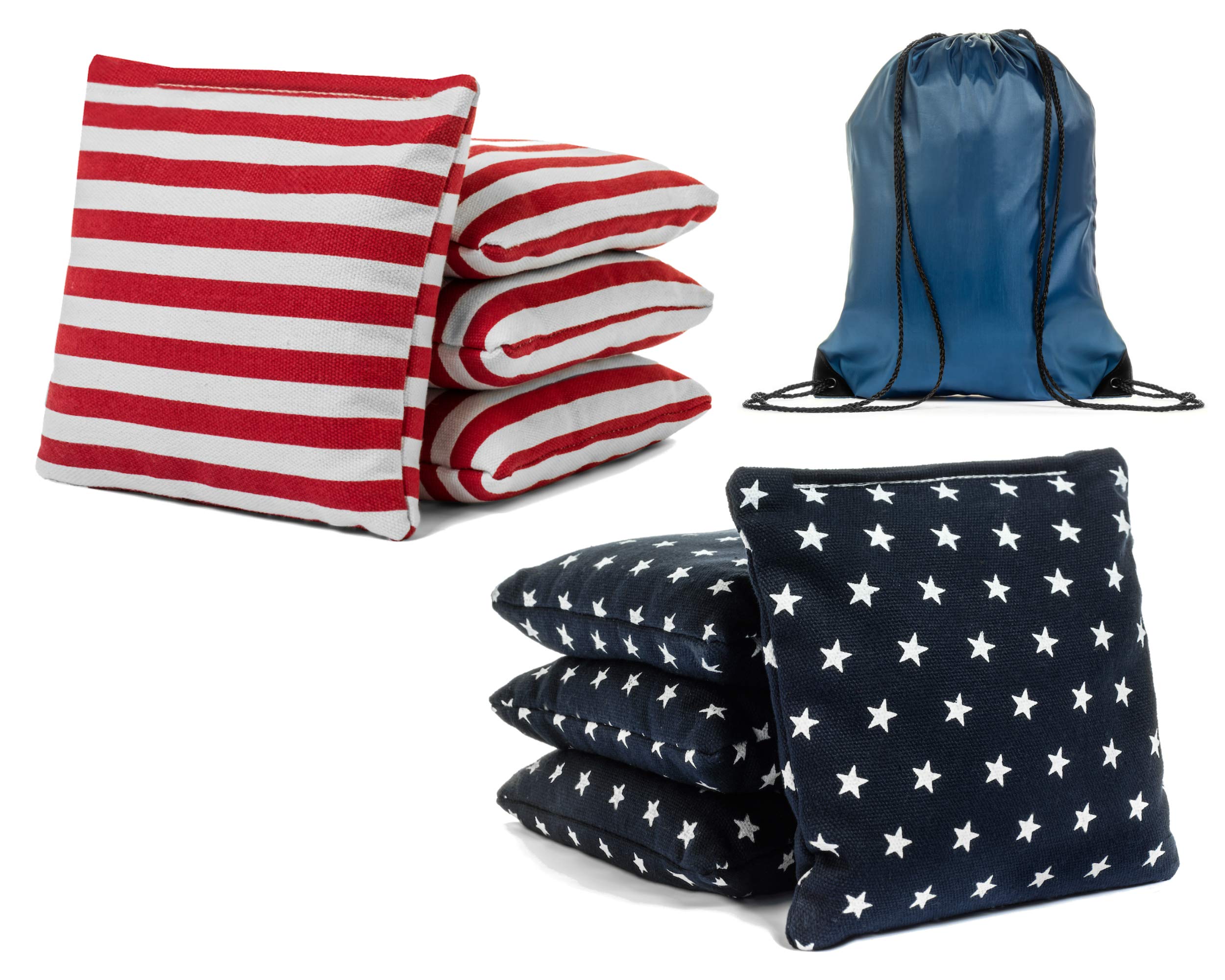 Premium Stars and Stripes Cornhole Bags Set of 8 with Tote Bag - American Flag Design Bean Bags for Tailgating, Backyard Games, BBQs, and Outdoor Parties