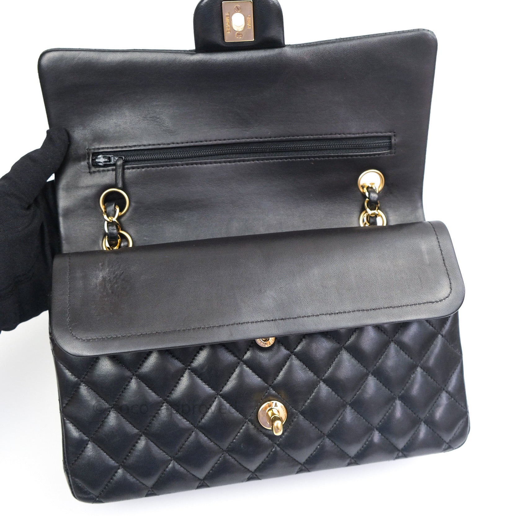 Chanel Classic Flap Bag M/L Size - Black Lambskin Leather with Gold Hardware - Luxury Handbag for Women, Perfect for Evening Events & Special Occasions