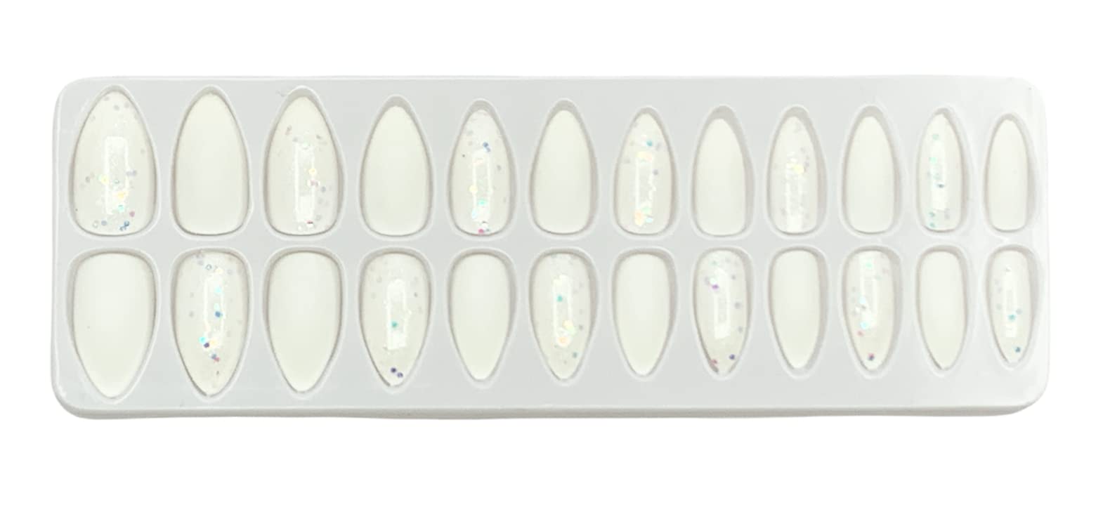 GLAZU Glitter & Matte Press On Fake Nails - 24PCS Artificial Nails Kit with Nail Glue Tabs & Liquid Glue - White False Nails for Women | Perfect for Parties, Weddings & Daily Wear