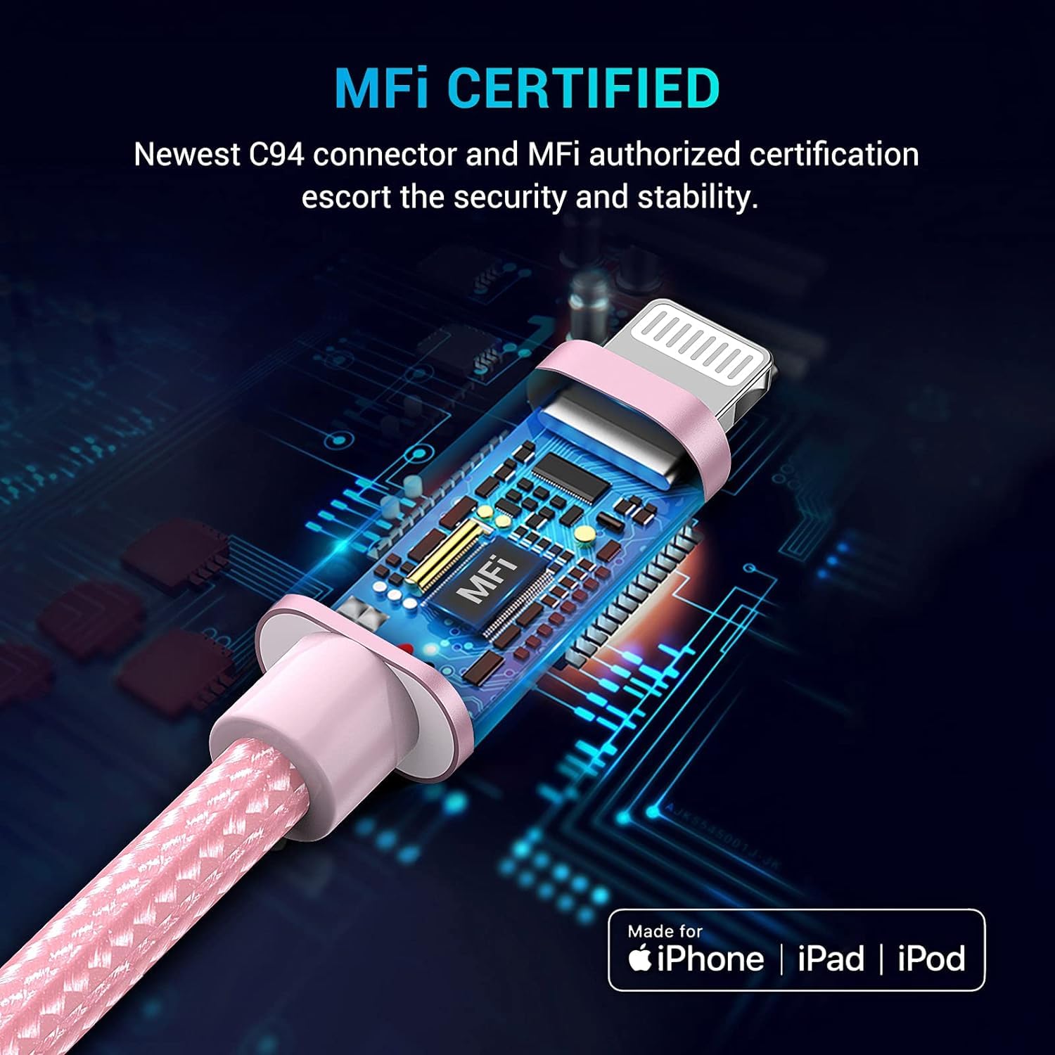 iLikable 3-Pack MFi Certified USB C to Lightning Cable (1ft/3ft/6ft) - Fast Charging PD Cable for iPhone 14/13/12/11 Pro Max, iPad Pro & AirPods - Pink | Perfect for Home, Office & Travel Charging