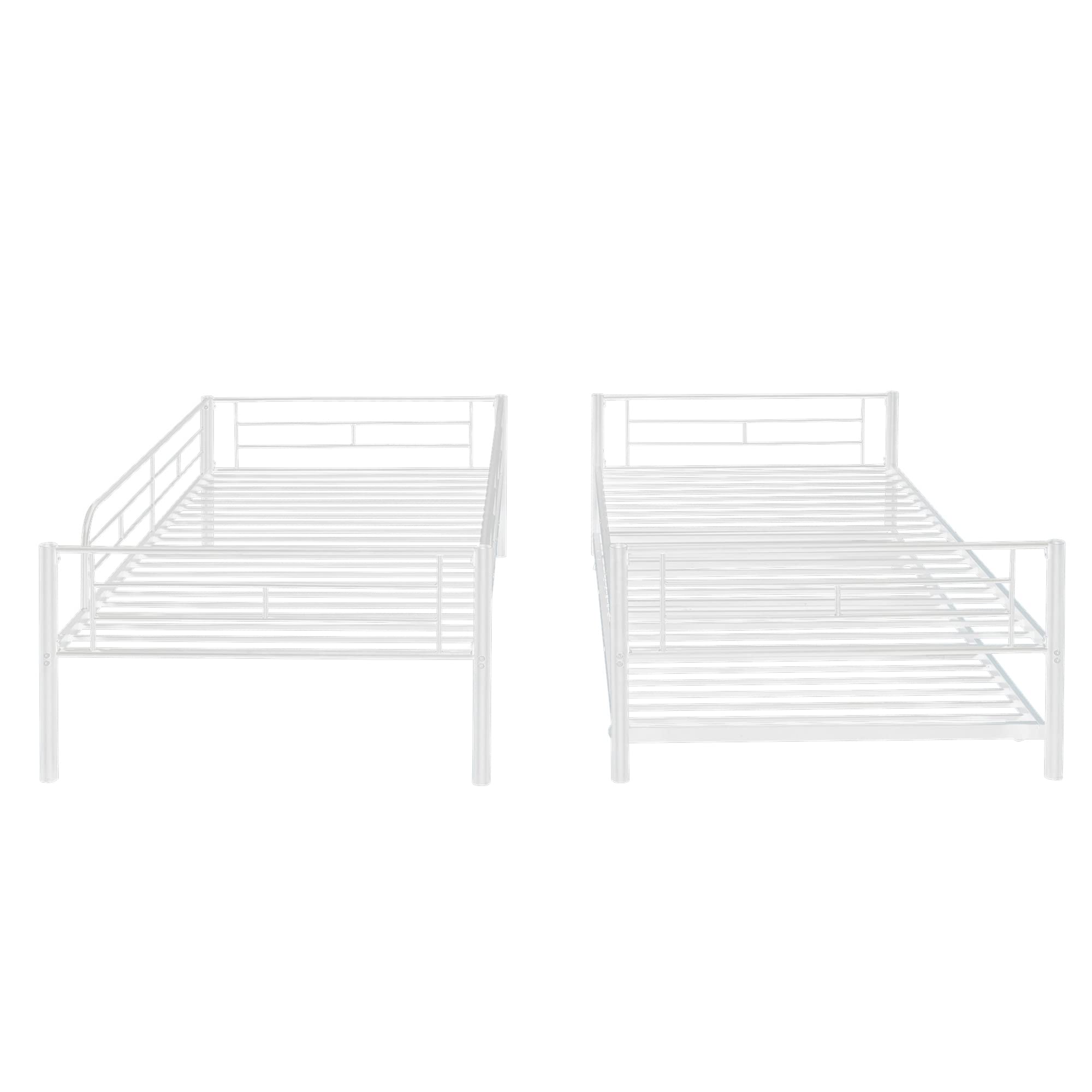 P PURLOVE Twin Over Twin Metal Bunk Bed with Trundle - Convertible to 2 Separate Beds - Sturdy Frame with Ladder - No Box Spring Required - White - Perfect for Kids' Bedroom, Guest Room & Space-Saving Solutions