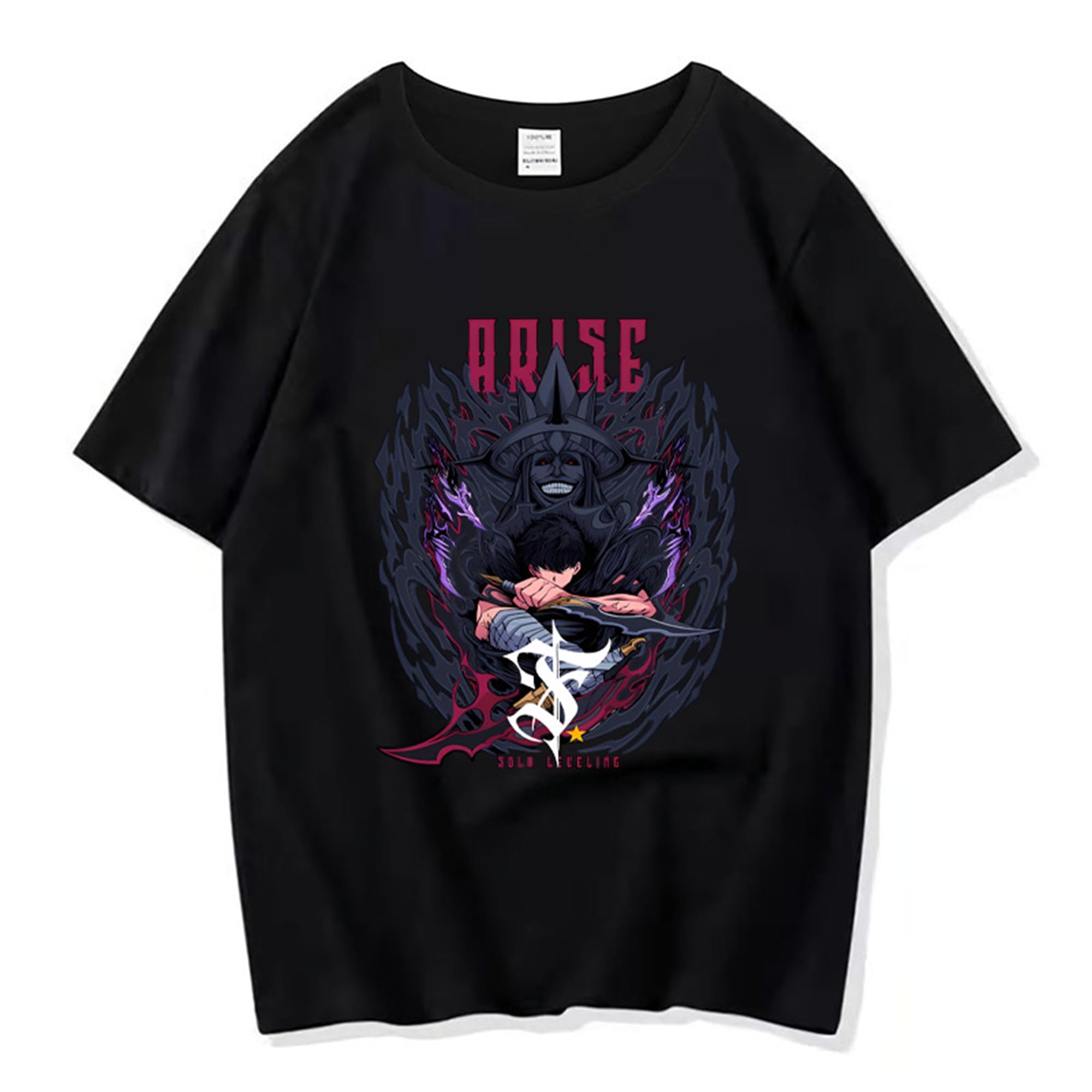 Solo Leveling Anime T-Shirt - Unisex Short Sleeve Cotton Crew Neck Tee - Sung Jinwoo Cosplay Merch - Plus Size 5XL - Casual Wear & Anime Convention Outfit