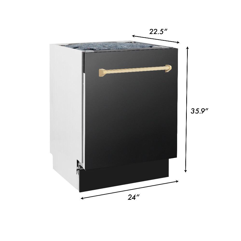 ZLINE Autograph Edition 36-inch Black Stainless Steel Kitchen Package - Dual Fuel Range, Range Hood, Dishwasher & Gold Accent Refrigerator | Luxury Kitchen Appliances for Modern Homes & Professional Chefs