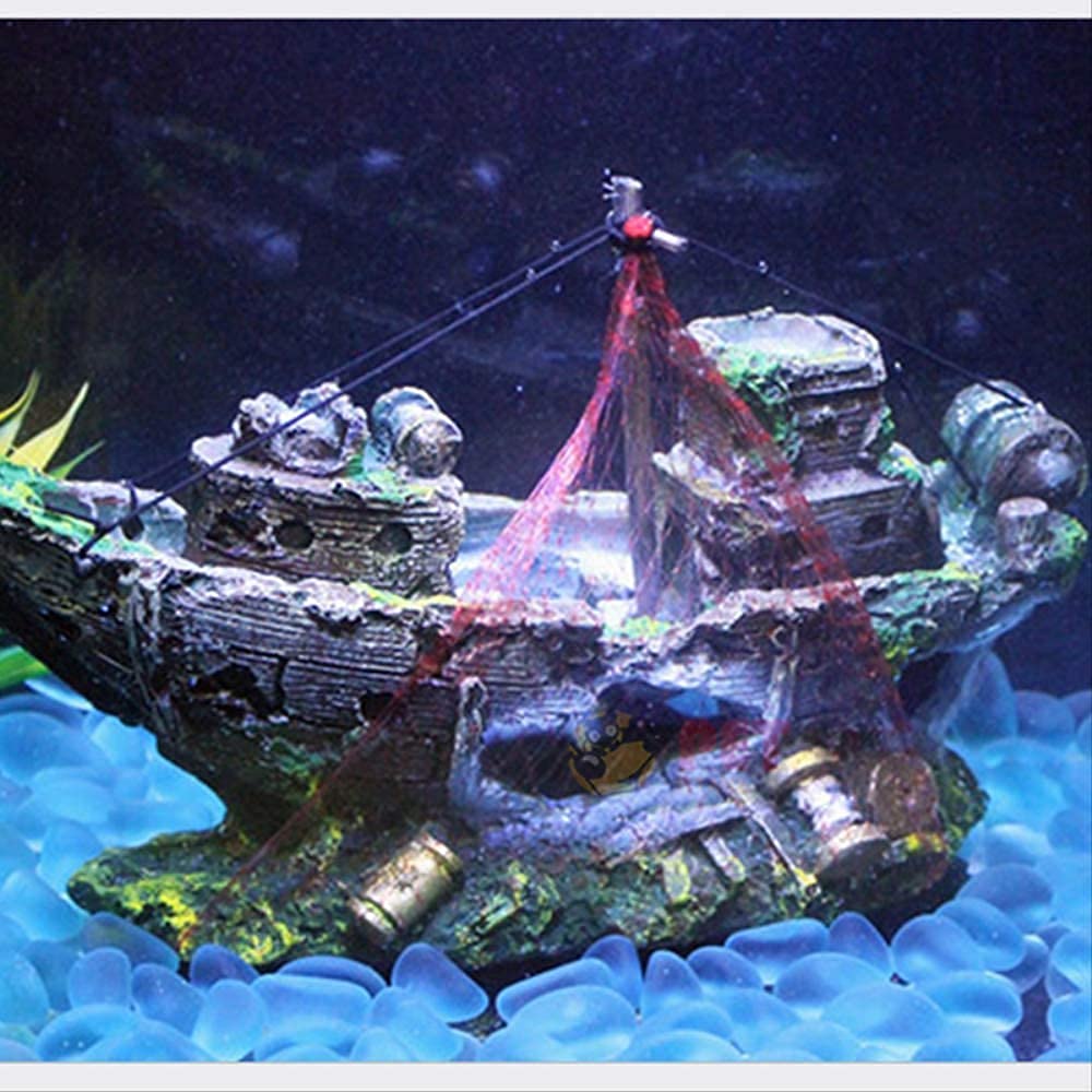 Resin Shipwreck Treasure Statue - Outdoor Garden Decor with Fishing Net Accents | Perfect for Coastal, Pirate, or Nautical Themed Yards & Patios