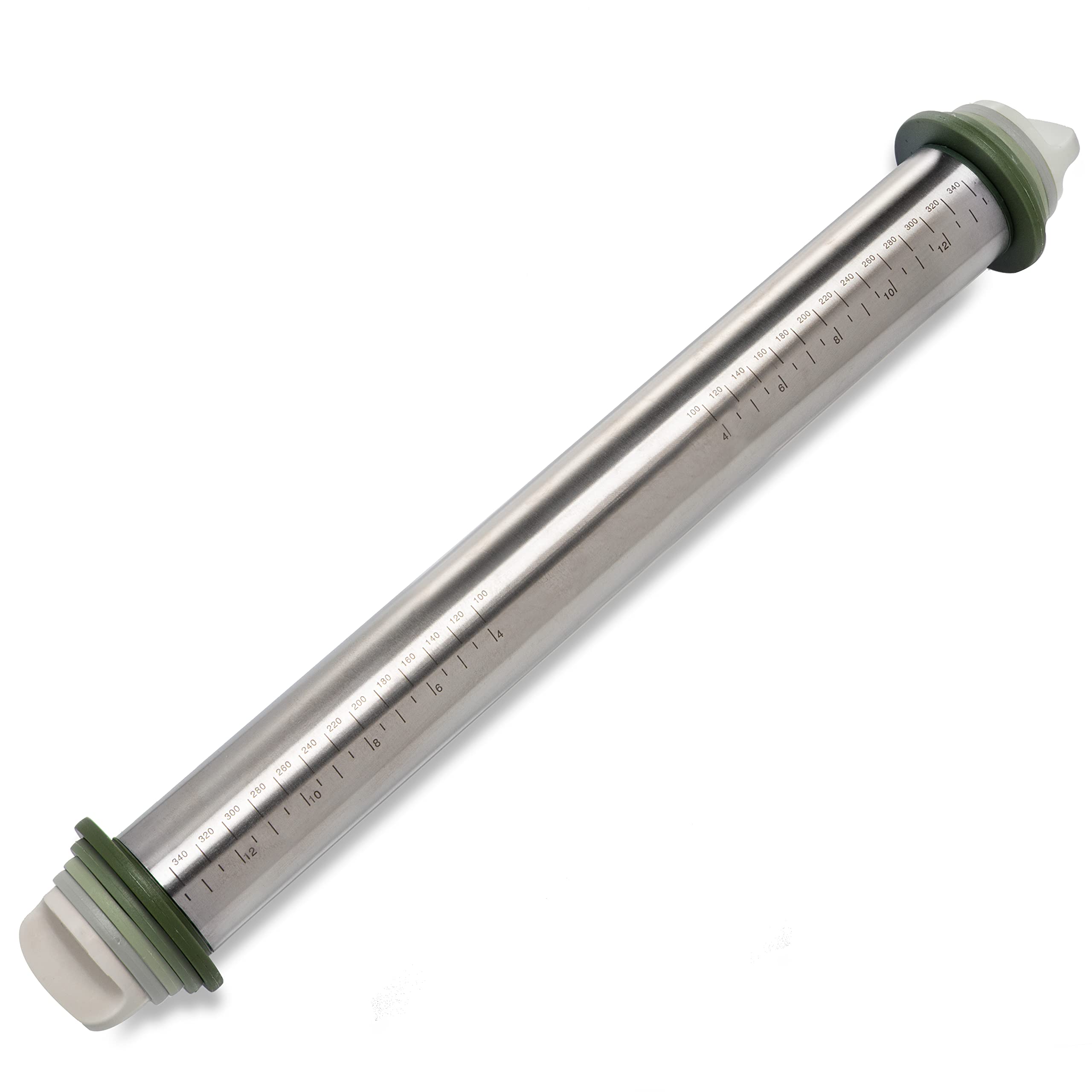 Adjustable Rolling Pin with Thickness Rings - Premium Stainless Steel Dough Roller with Non-Slip Silicone Bands - Perfect for Baking Fondant, Pie Crust, Pasta, Cookies & Pizza Dough - Ideal for Home Bakers & Professional Kitchens (Green) - COOK WITH COLOR
