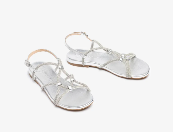 UNISA Women's Silver Leather Flat Sandals - Comfortable Cooper Style Slip-On Shoes for Casual Wear, Walking & Summer Outfits