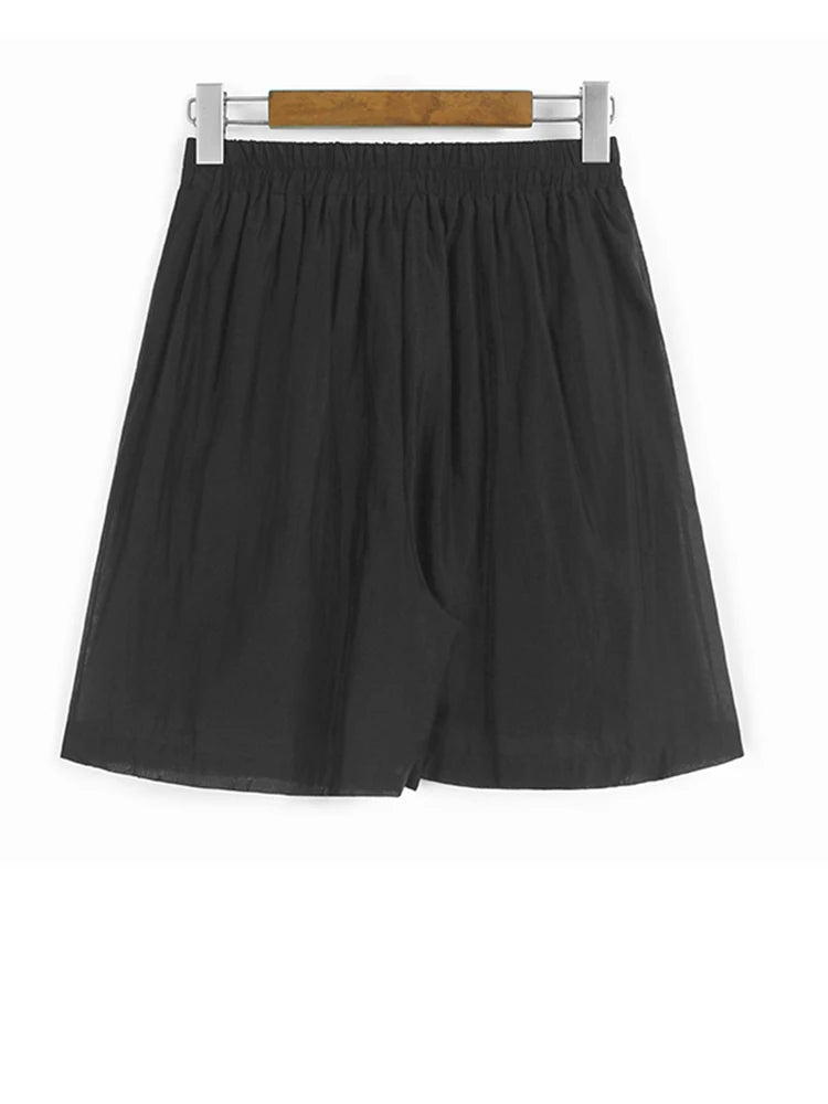 Black Irregular Thin Shirt & Wide Leg Shorts Two-Piece Set - Women's Fashion Lapel Short Sleeve Outfit for Spring Summer 2025 | Casual Wear, Beach Vacation, Street Style