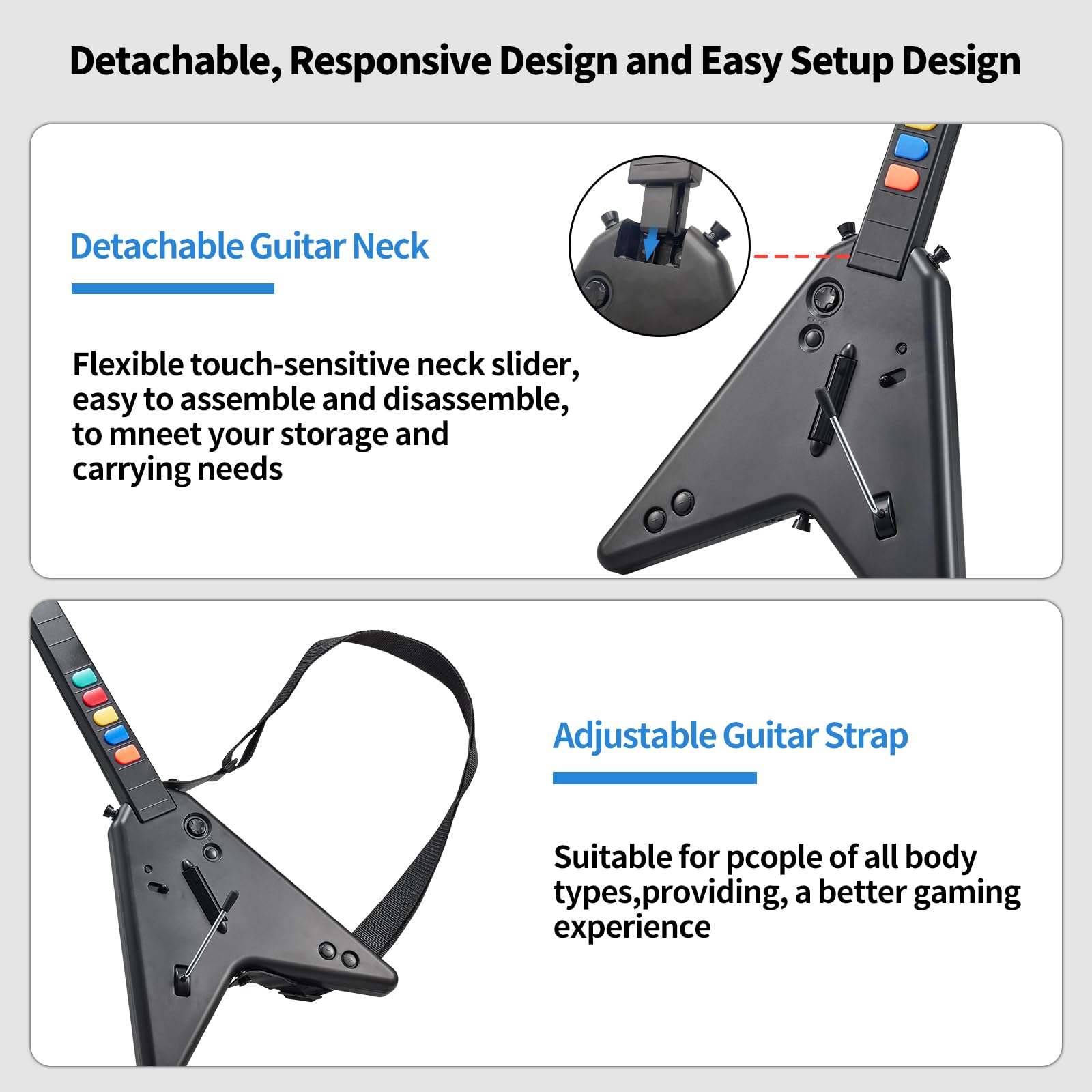 DOYO Wireless Gaming Guitar Controller for PS4, PS3 & PC - Compatible with Fortnite Festival & Guitar Hero Games - Plug-and-Play USB Receiver - Perfect for Rock Band Parties & Music Game Enthusiasts
