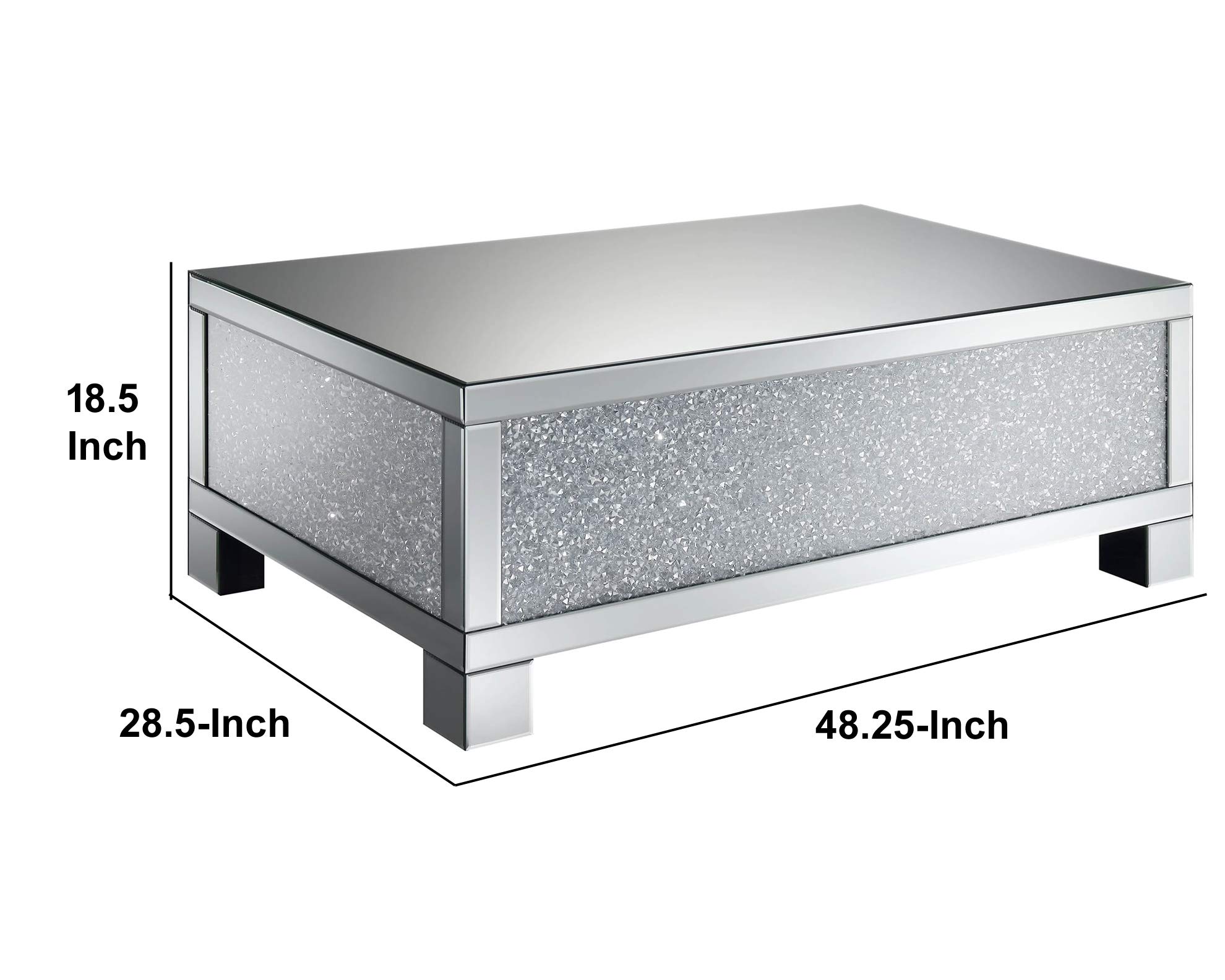 Modern Silver Metal Coffee Table with Crystal Accents - Contemporary Living Room Centerpiece for Home Decor & Entertaining