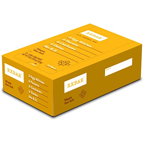 RXBAR Protein Bars - 12g Protein, Gluten Free, Dairy Free, No Added Sugar, Maple Sea Salt Flavor, 22oz Box (12 Count) - Healthy Snacks for Workout Recovery, Office Snacks & On-the-Go Nutrition