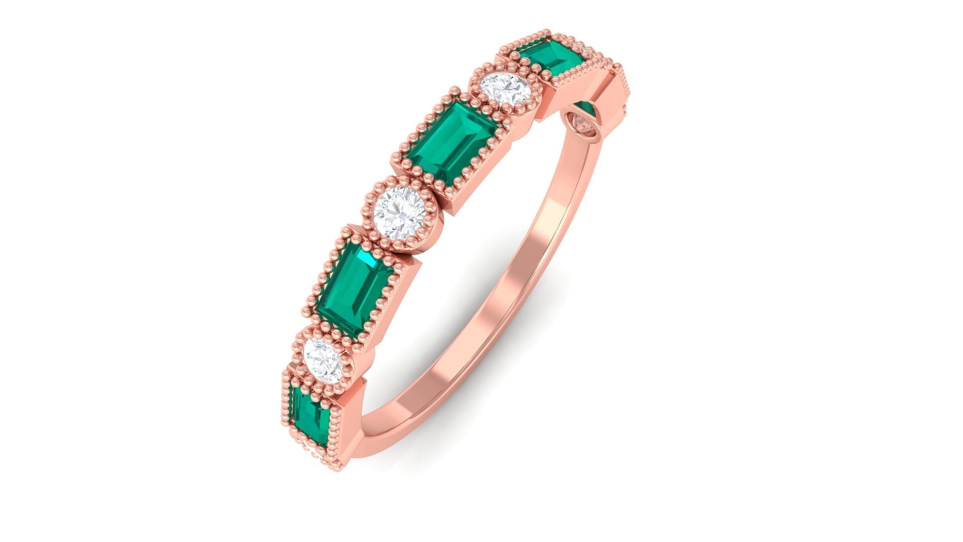 0.50 CT Emerald and Diamond Semi Eternity Ring for Women - 14K Solid Gold Green Emerald Half Eternity Band - Elegant Wedding, Anniversary, or Gift Jewelry