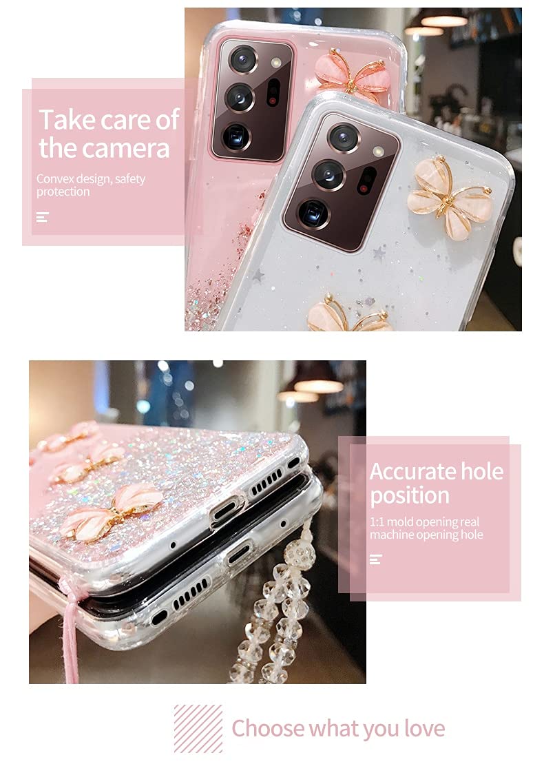 **Samsung Galaxy S9 Crossbody Phone Case - Sparkling Butterfly Glitter Bling with Paillette Stars & Diamond Design - Soft Flexible Silicone Protective Cover with Neck Strap (Pink) - Perfect for Hands-Free Use at Concerts, Shopping & Travel**