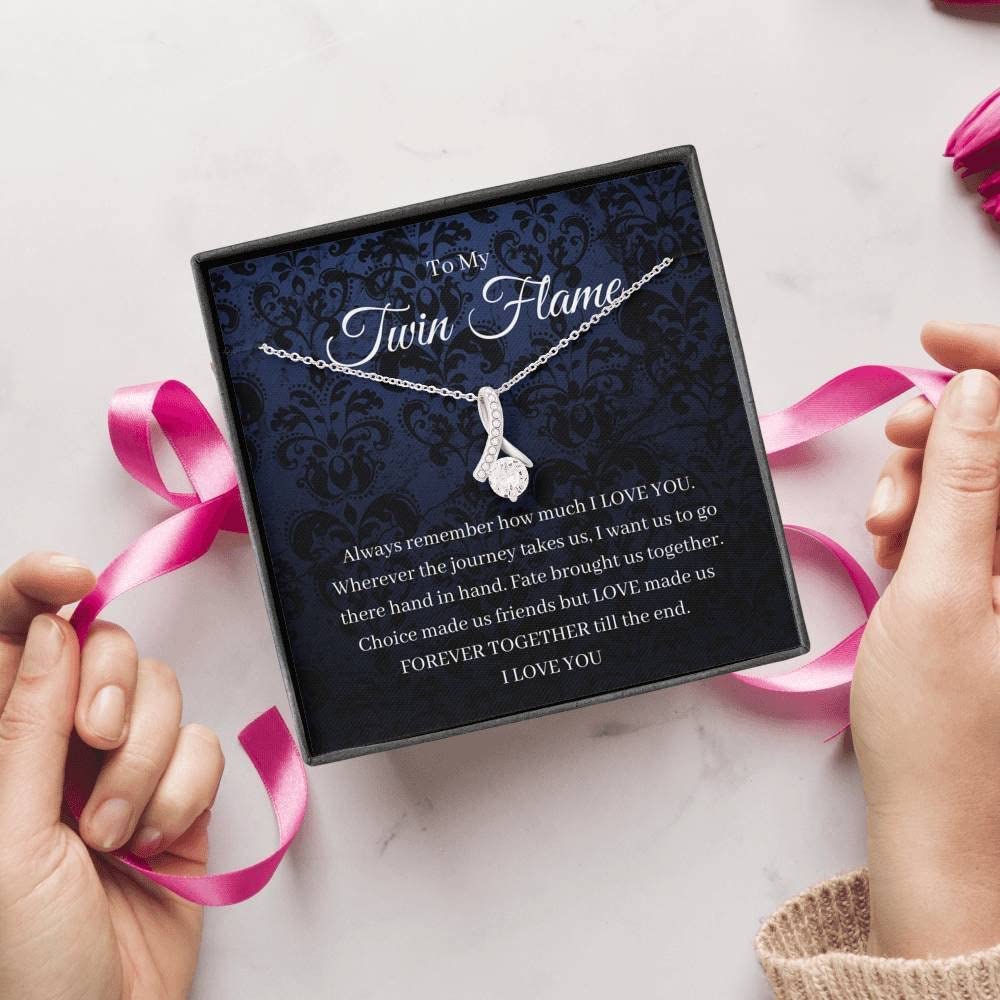 Twin Flame Necklace Gift for Girlfriend - Spiritual Jewelry with Card & Box for Soulmates