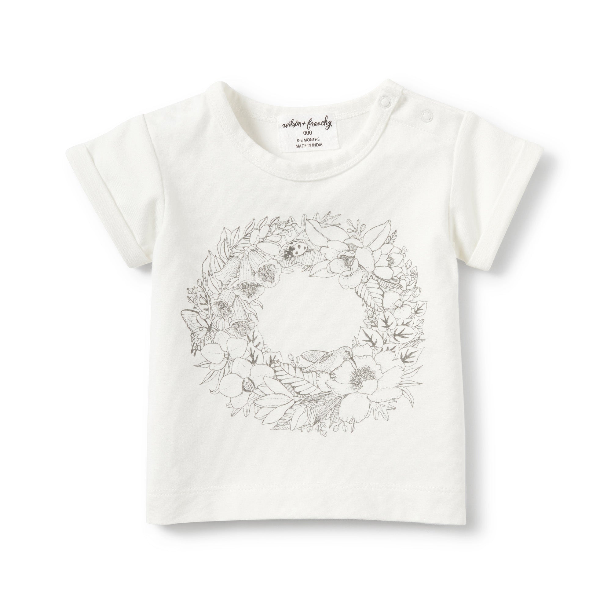 Wreath Rolled Cuff Tee - Soft Cotton Women's T-Shirt with Stylish Rolled Sleeves | Perfect for Casual Wear, Layering & Everyday Outfits