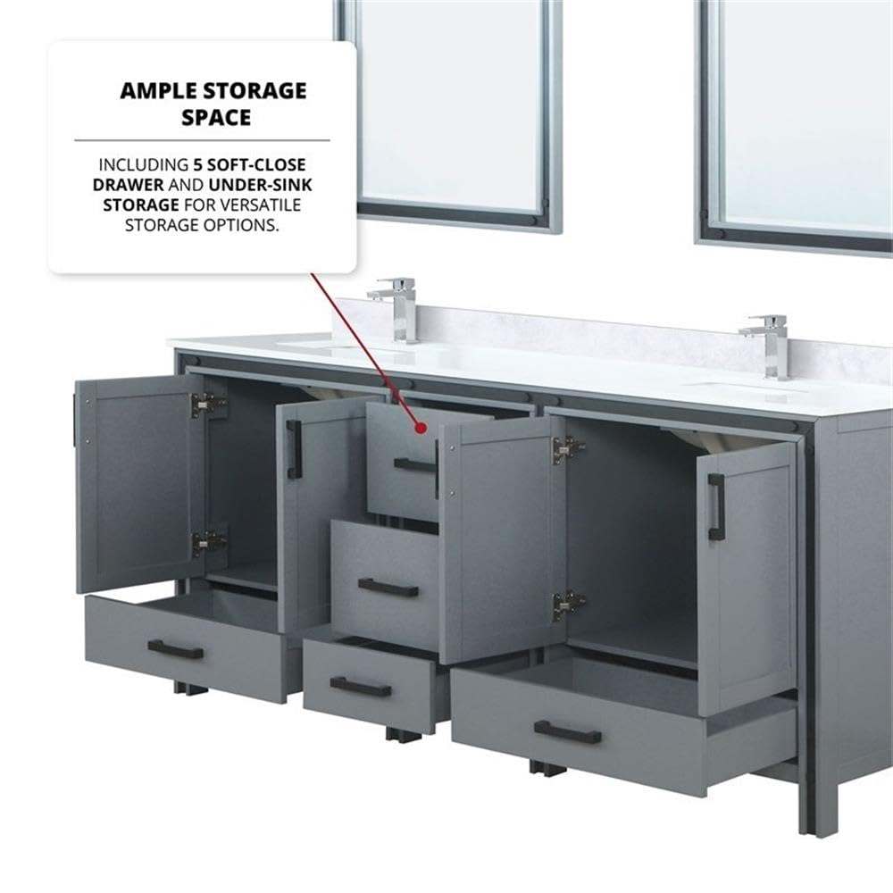 Ziva 80 Inch Wide x 22 Inch Deep Dark Grey Double Bathroom Vanity with Sink - Modern Bathroom Furniture for Master Bath & Guest Bath Remodel