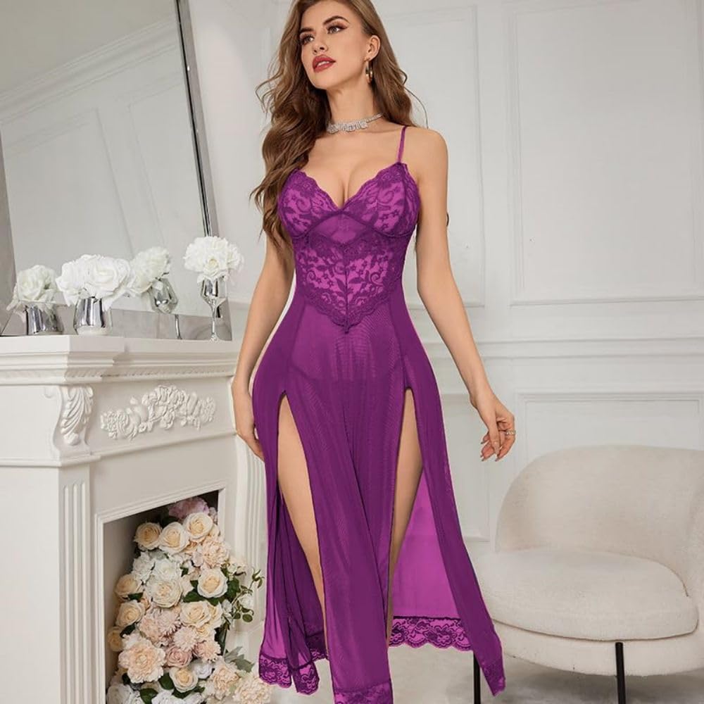 YaShaer Women's Sexy Lace Babydoll Nightgown - Deep V Neck One Piece Sleepwear Dress for Women Sizes S-3XL | Perfect for Valentine's Day, Honeymoon & Romantic Nights