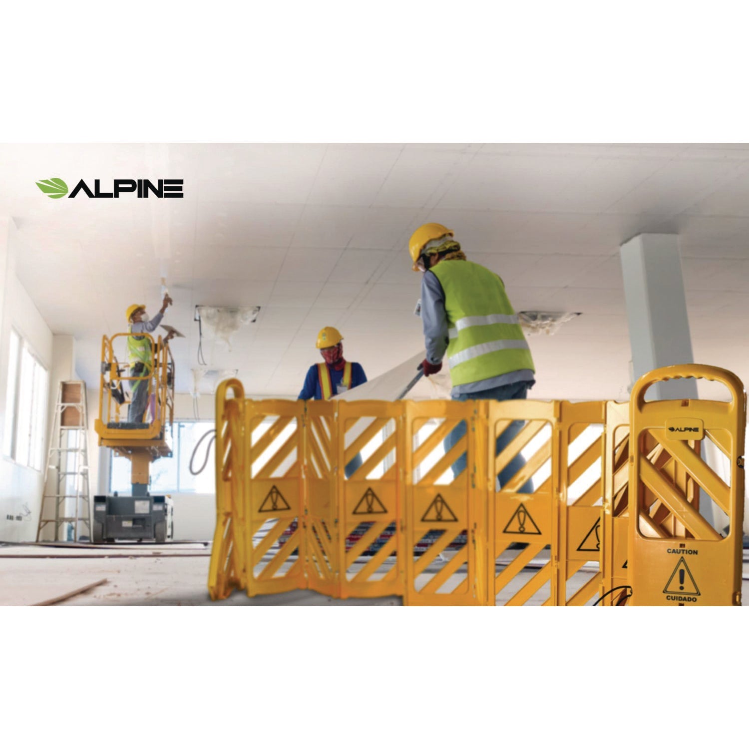 Alpine Industries Expandable Portable Fence Barrier - 6ft Safety Barricade with Interlocking Panels, Heavy Duty Plastic Construction (Yellow) - Ideal for Crowd Control, Event Security & Construction Site Safety
