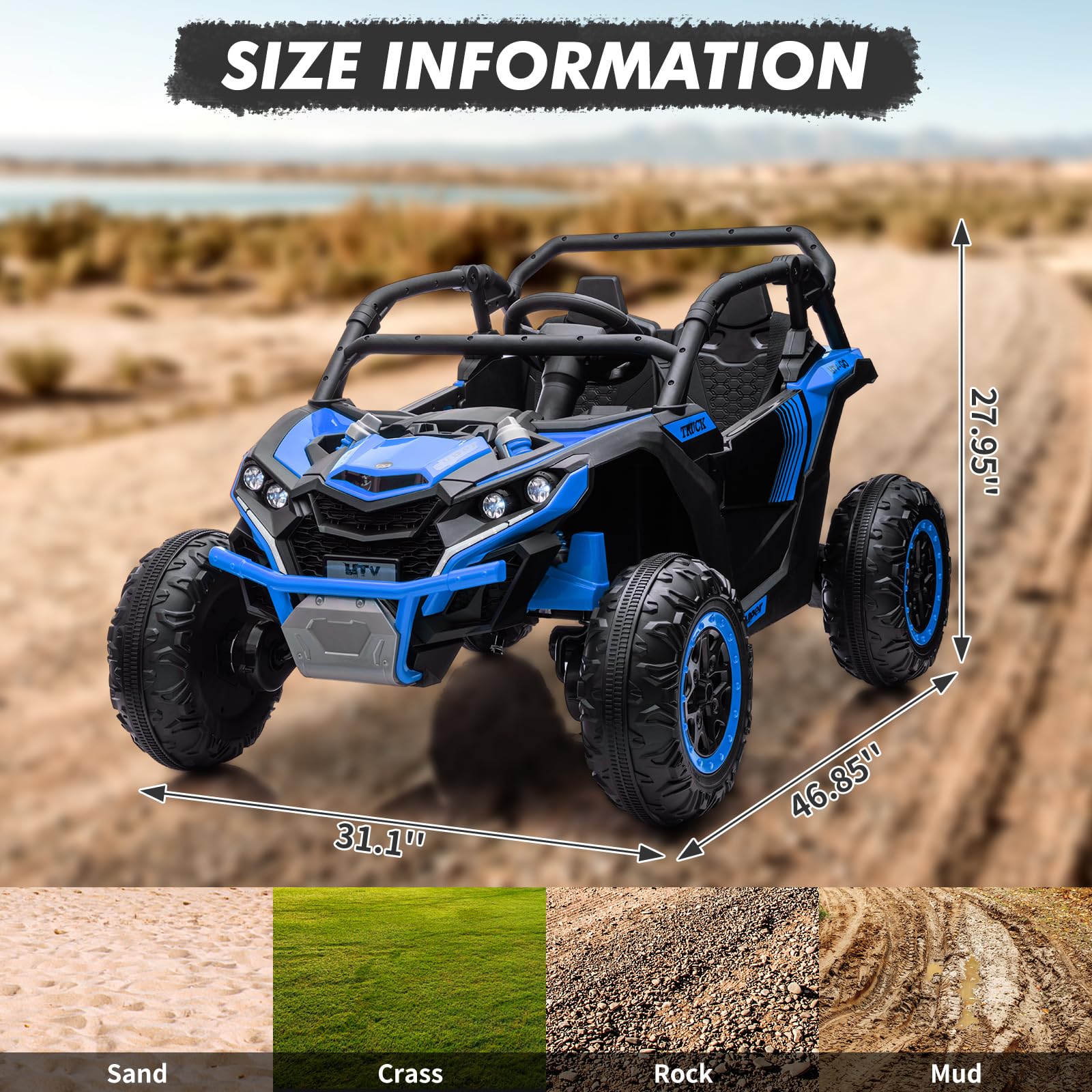 **GARVEE 24V Kids Ride-On UTV - 2 Seater 4WD Electric Truck with Remote Control, High/Low Speed, LED Lights & Shock Absorbers - One-Click Start & Music Player (Blue) - Perfect for Outdoor Play & Backyard Adventures**