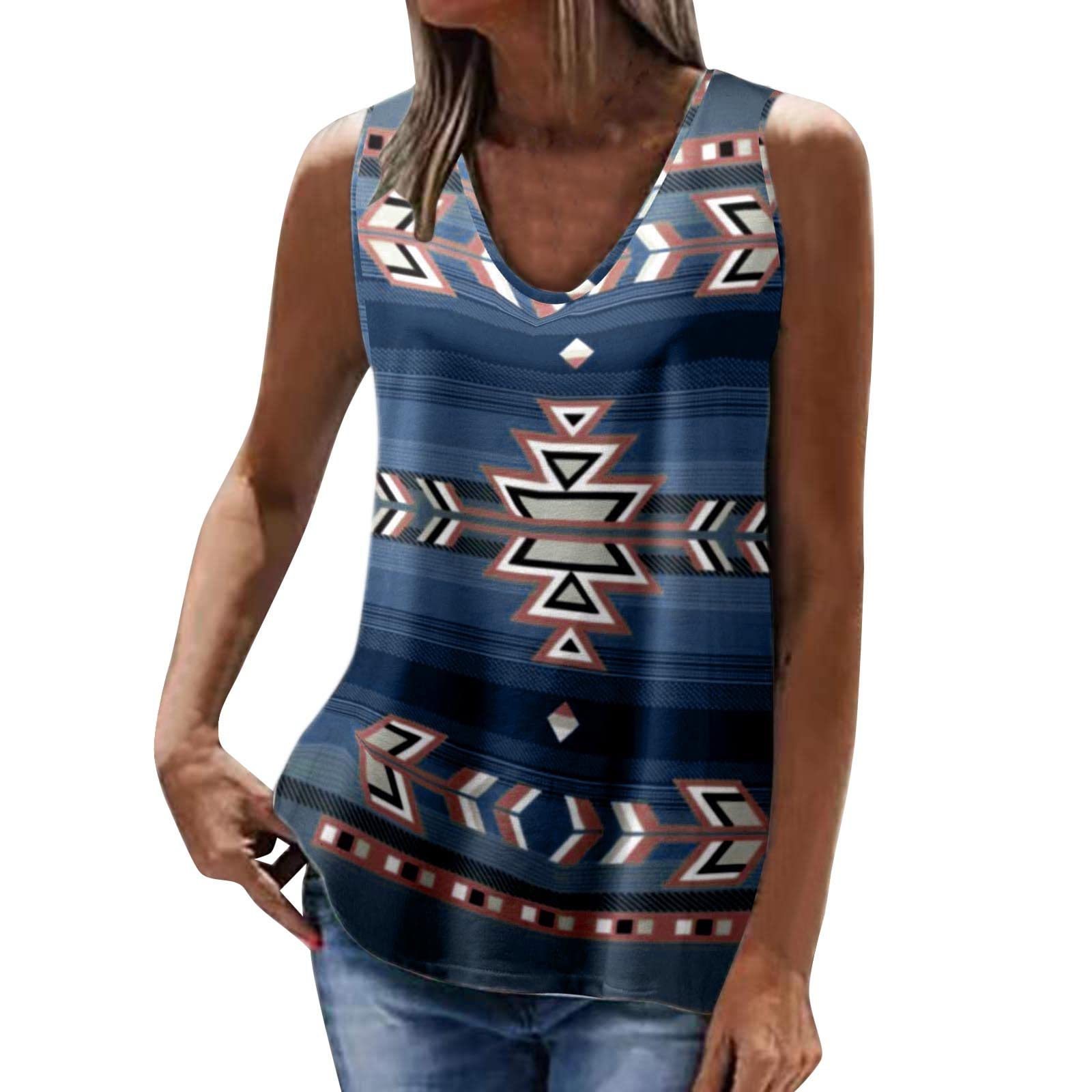 Women's Geometric Print Round Neck Sleeveless Work Tank Top - Breathable Summer Blouse for Office & Casual Wear