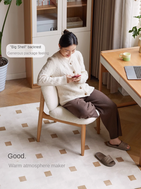 Solid Oak Wood Leisure Soft Chair - Cream Study Chair for Home Office, Reading & Relaxation - Comfortable & Stylish Accent Furniture for Living Room, Bedroom or Library