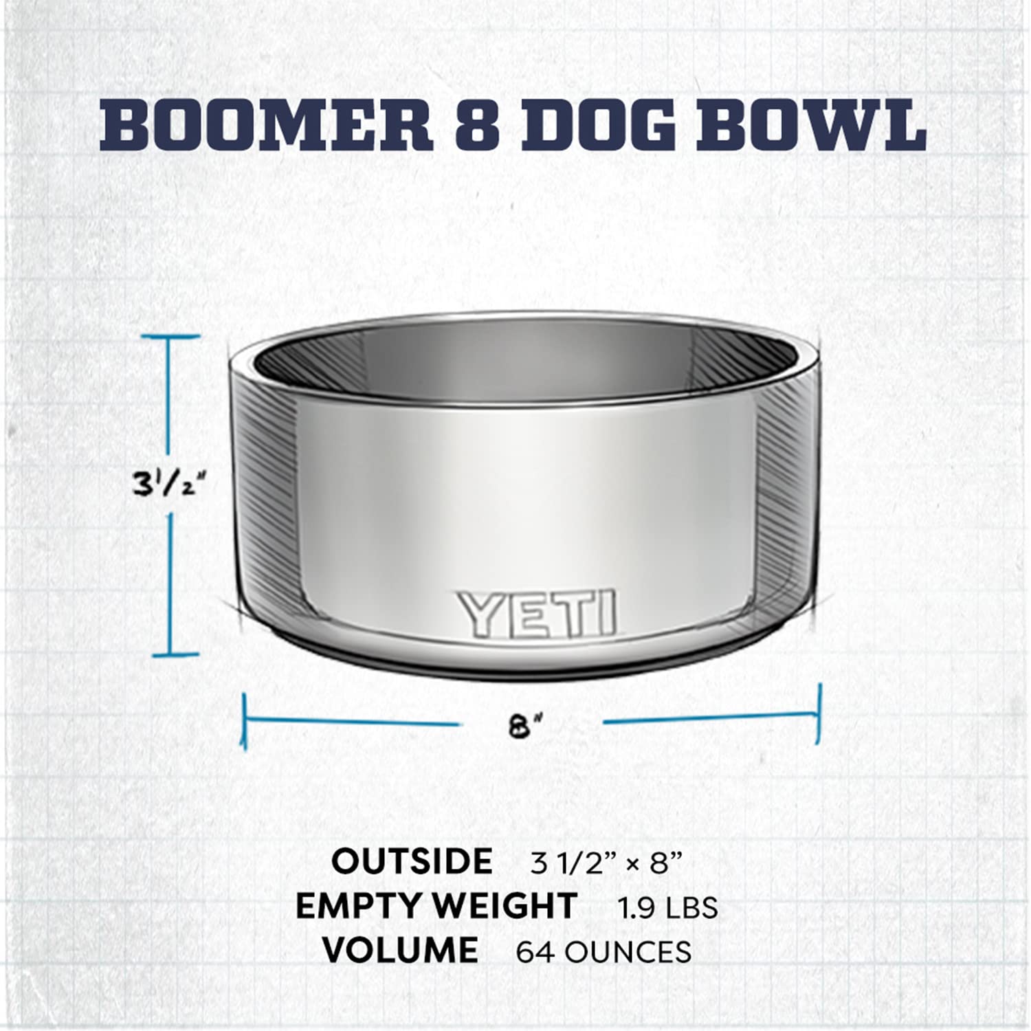 YETI Boomer 8 Stainless Steel Non-Slip Dog Bowl - 64oz Capacity - Perfect for Large Dogs, Outdoor Adventures & Durable Pet Feeding