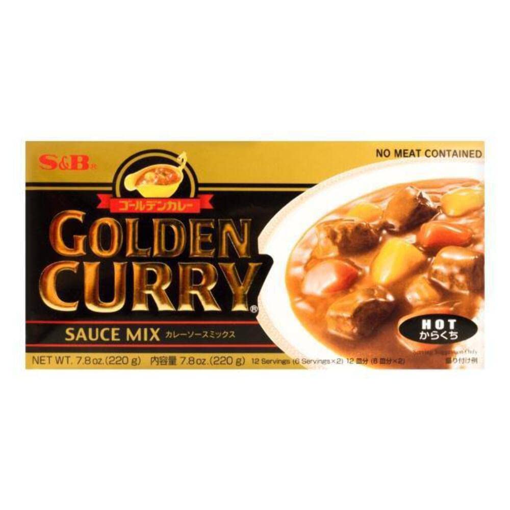 S&B Golden Curry Sauce Mix - Hot & Spicy Japanese Curry (7.8 oz) - Perfect for Rice, Udon & Home Cooking