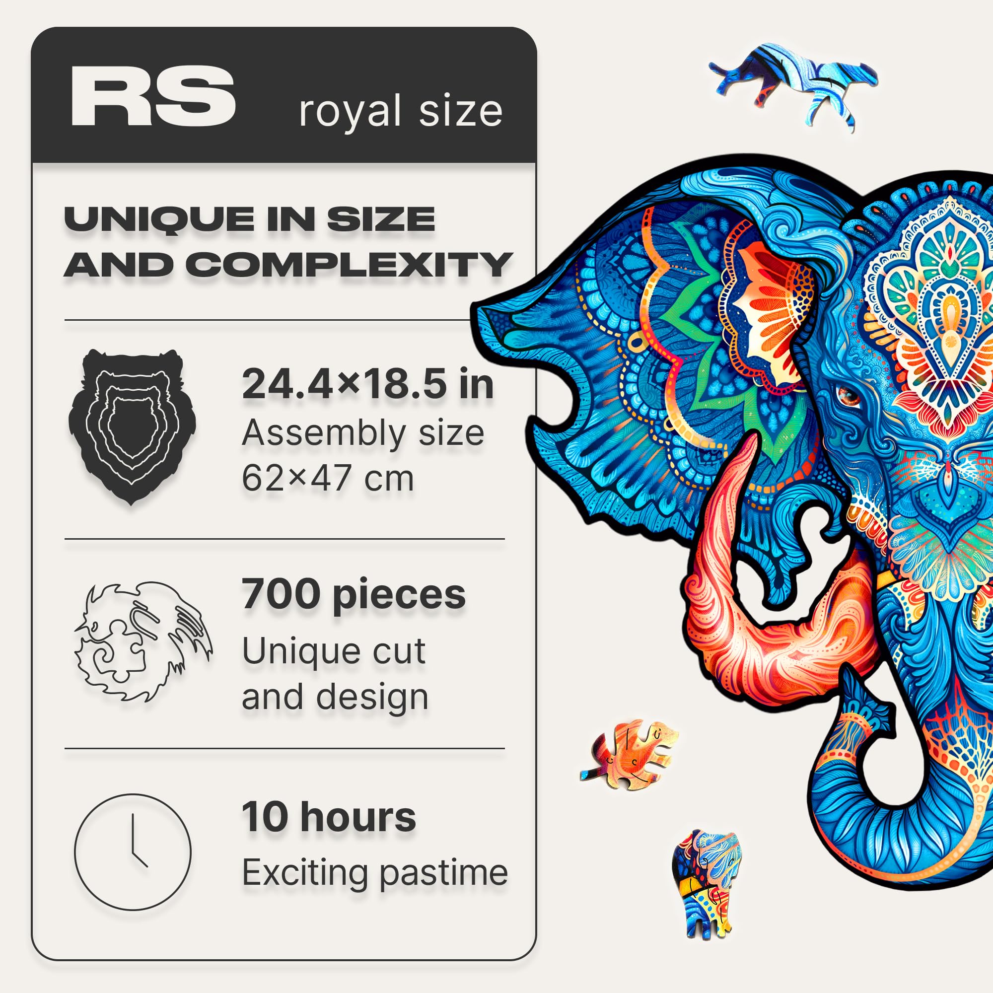 UNIDRAGON Premium 700-Piece Wooden Jigsaw Puzzle - Eternal Elephant Design, Large 24.4