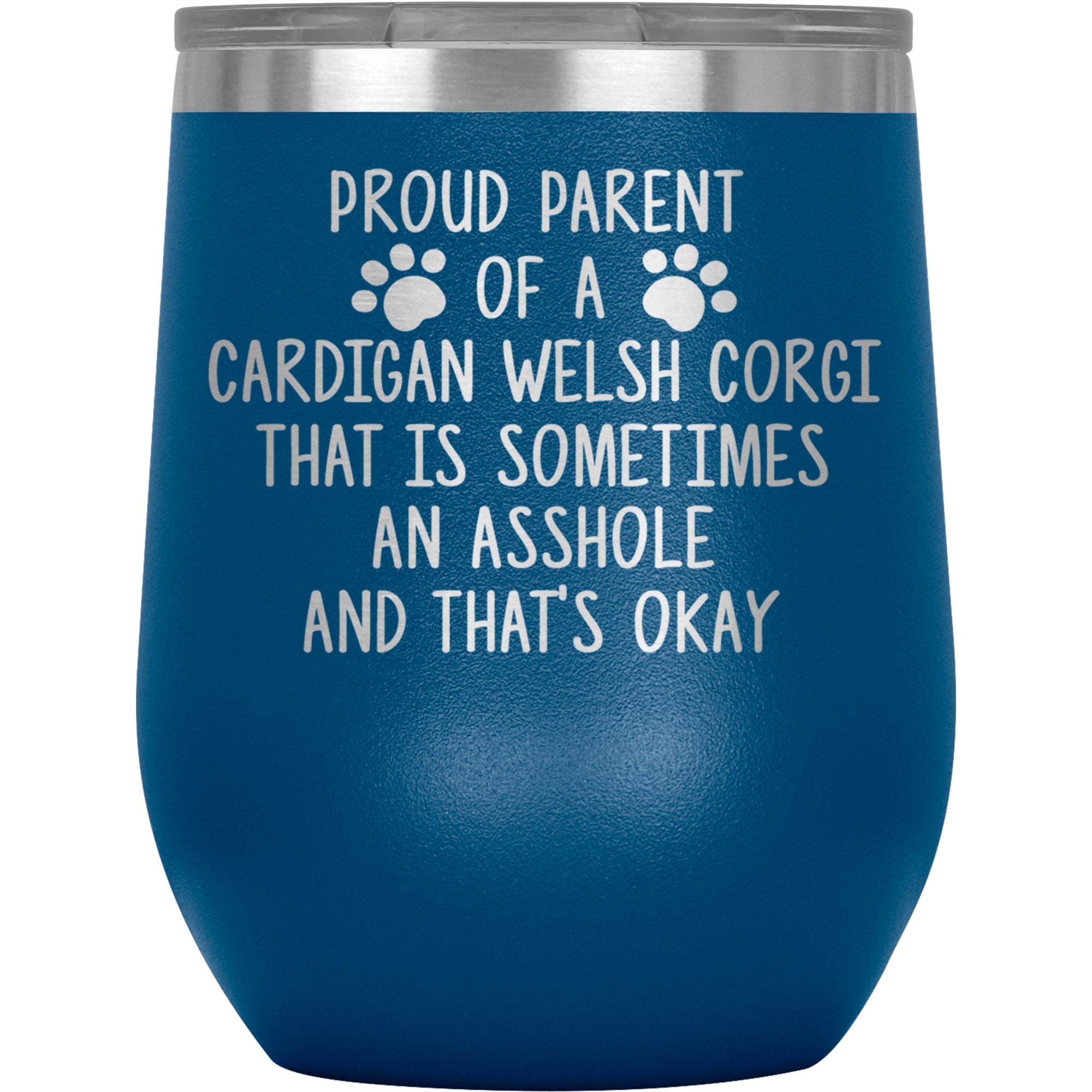 Funny Cardigan Welsh Corgi Wine Tumbler - 16oz Insulated Travel Cup for Dog Lovers, Perfect Gift for Corgi Mom & Dad - Birthday Present Idea - Great for Coffee, Tea & Cold Drinks (Blue)