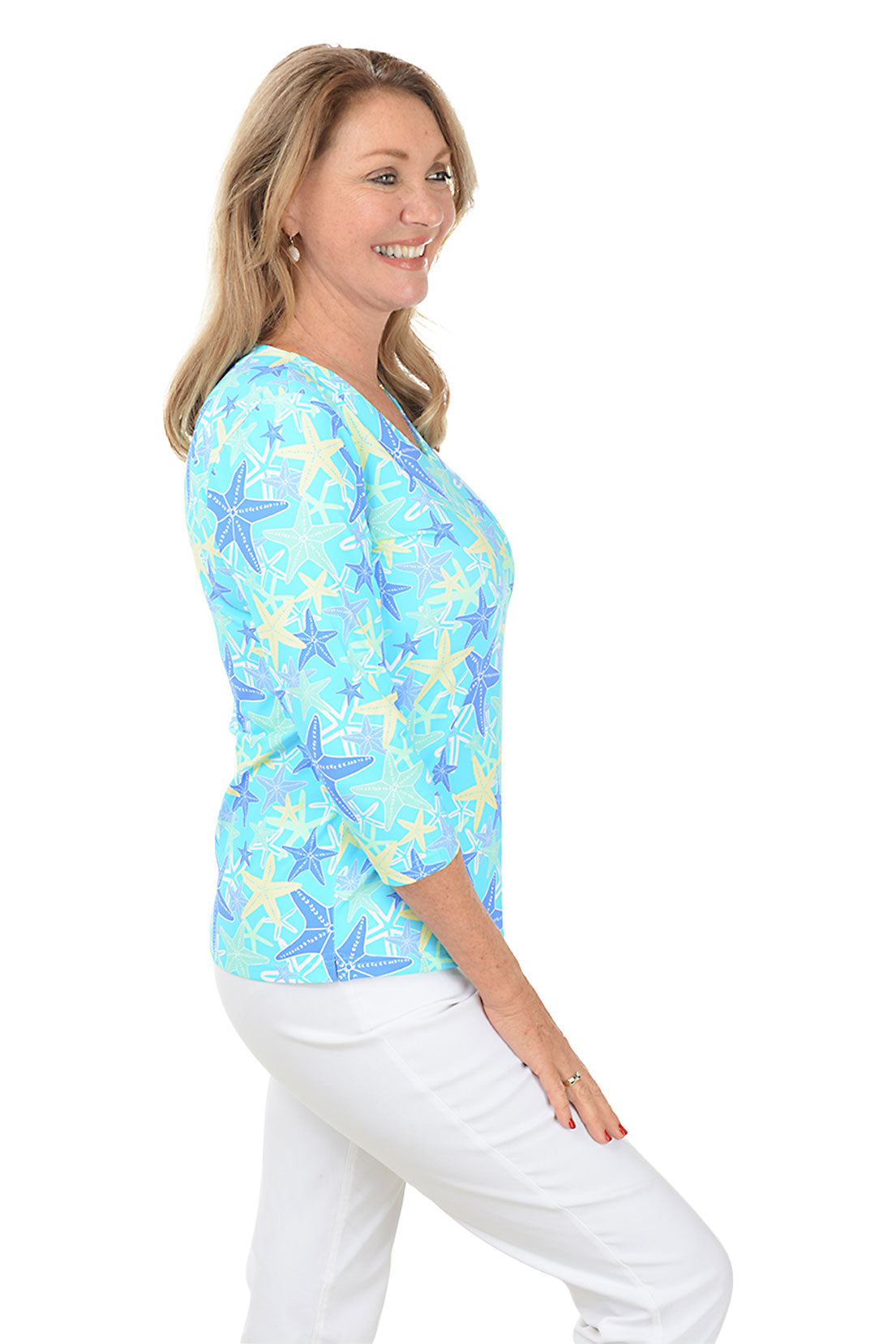 Starfish Explosion Classic UPF50+ V Neck Top - Sun Protection Swimwear for Women, Beach Vacation & Poolside Relaxation