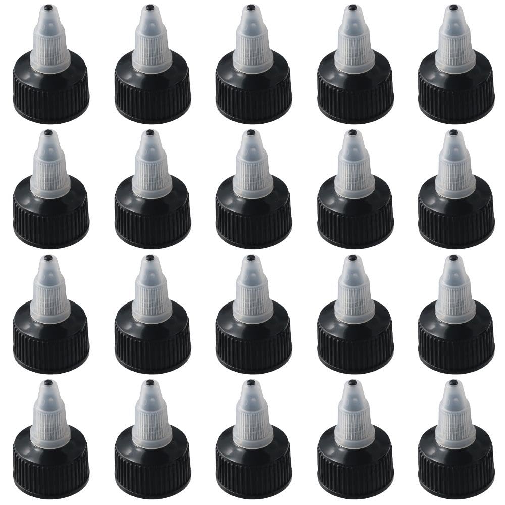 20PCS 24/410 High Quality Replacement Caps for Squeeze Bottles - Black & Natural Twist Dispensing Caps for Seasoning, Glue, Paint Bottles | Perfect for Kitchen, Crafting & DIY Projects