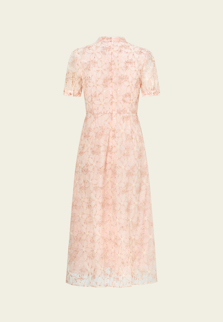 Elegant Oriental Embroidered Stand Collar Cheongsam Dress - Perfect for Wedding, Party & Special Occasions