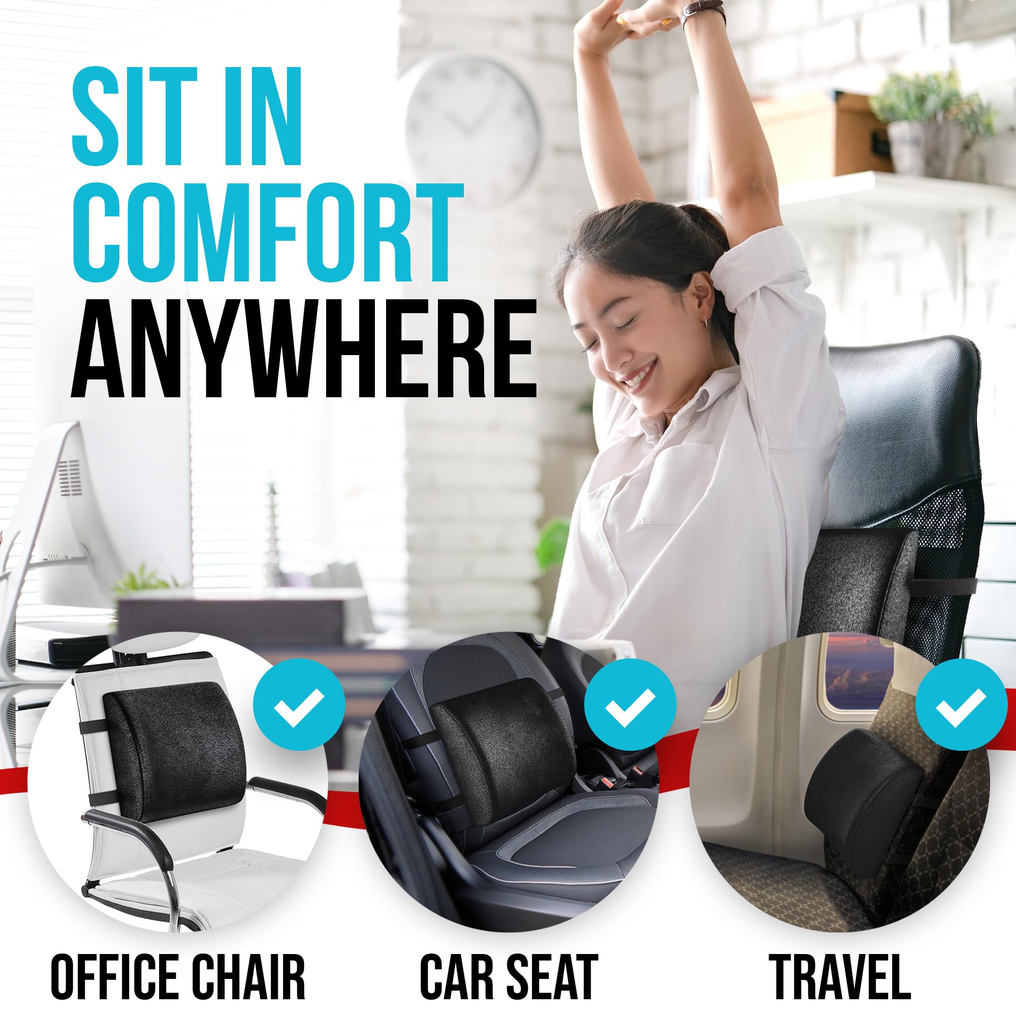 FORTEM Memory Foam Office Chair Cushion with Lumbar Support - Non-Slip Seat & Back Rest for Office, Gaming & Car Chairs - Ergonomic Comfort for Long Hours of Sitting
