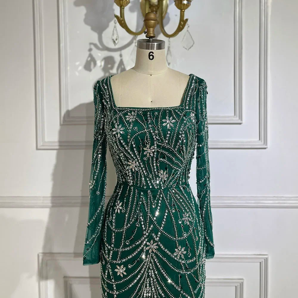 Serene Hill Dark Green Mermaid Dress with Crystal Beads | Elegant Arabic Evening Gown for Women | Perfect for Weddings, Parties & Special Occasions | 2025 LA72242 | Formal Wear for Red Carpet Events & Gala Dinners
